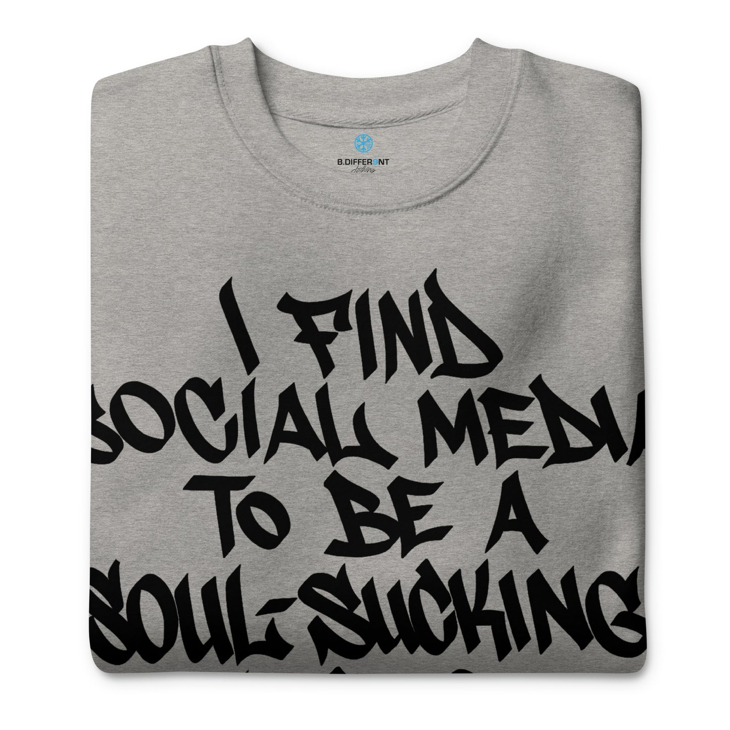 Gray-Social Media Graffiti Tag Sweatshirt from B.Different Clothing, folded, graffiti-inspired streetwear