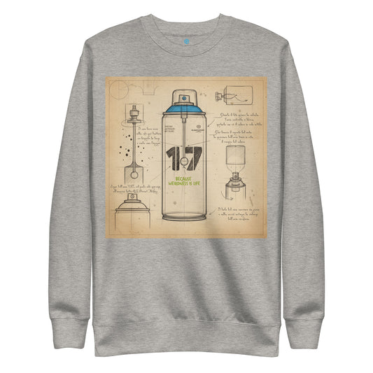 Gray-Spray Can Sketch Graffiti Sweatshirt from B.Different Clothing, front view, graffiti-inspired streetwear