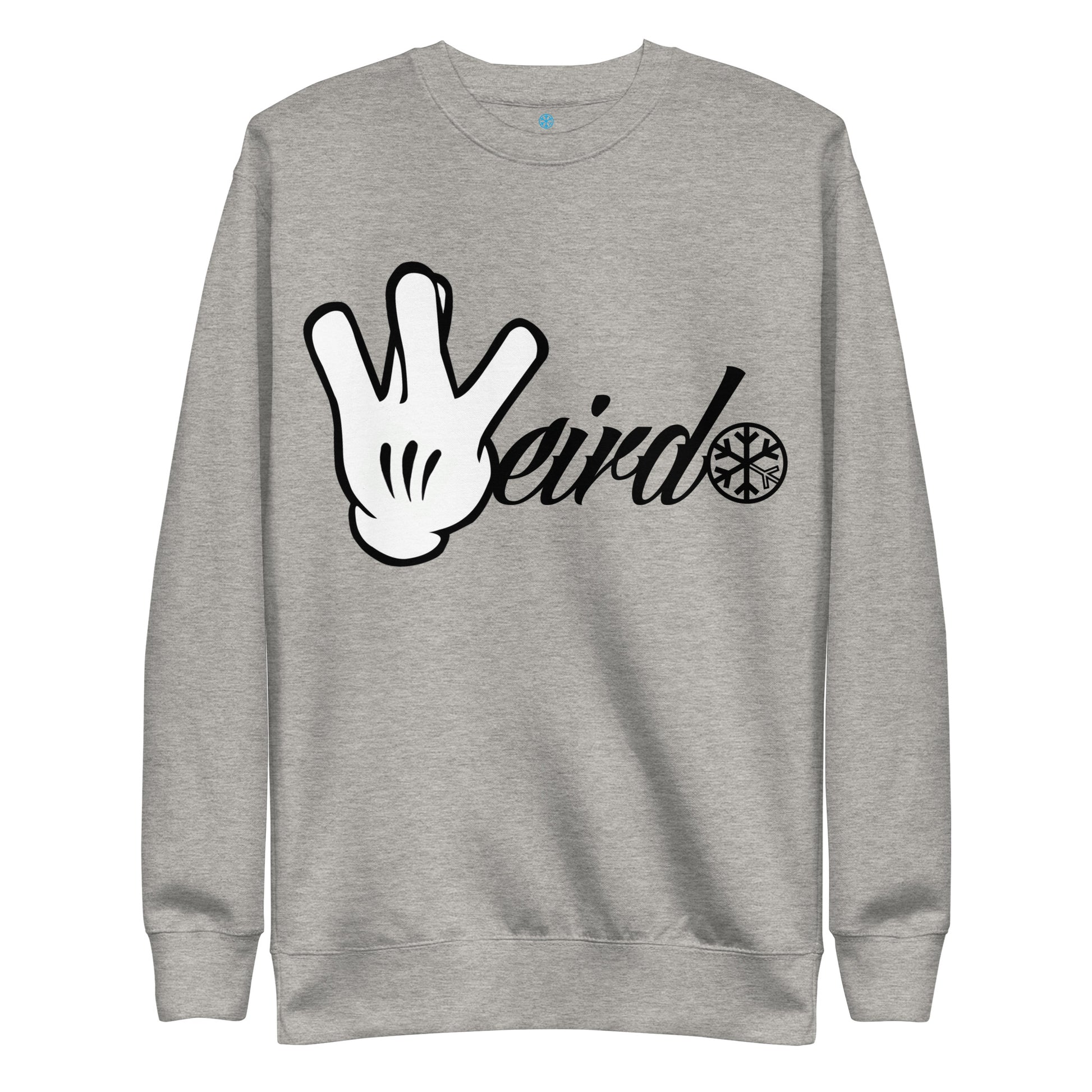 Gray-Weirdo Hand Sign Sweatshirt from B.Different Clothing, front view, graffiti-inspired streetwear
