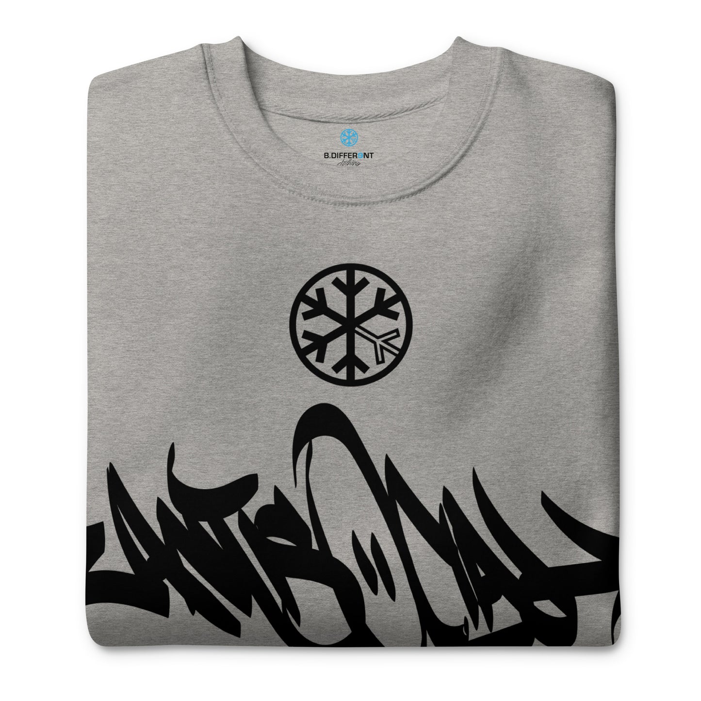 Gray-Antisocial Graffiti Tag Sweatshirt from B.Different Clothing, folded, graffiti-inspired streetwear
