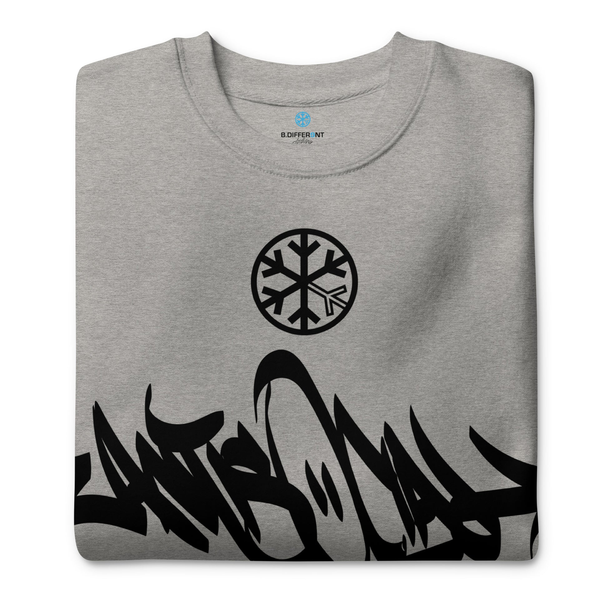 Gray-Antisocial Graffiti Tag Sweatshirt from B.Different Clothing, folded, graffiti-inspired streetwear