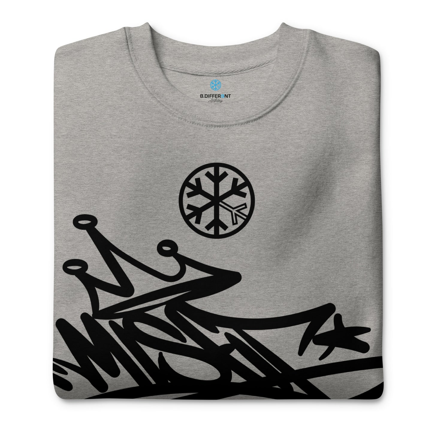 Gray-Misfit Graffiti Tag Sweatshirt from B.Different Clothing, folded, graffiti-inspired streetwear