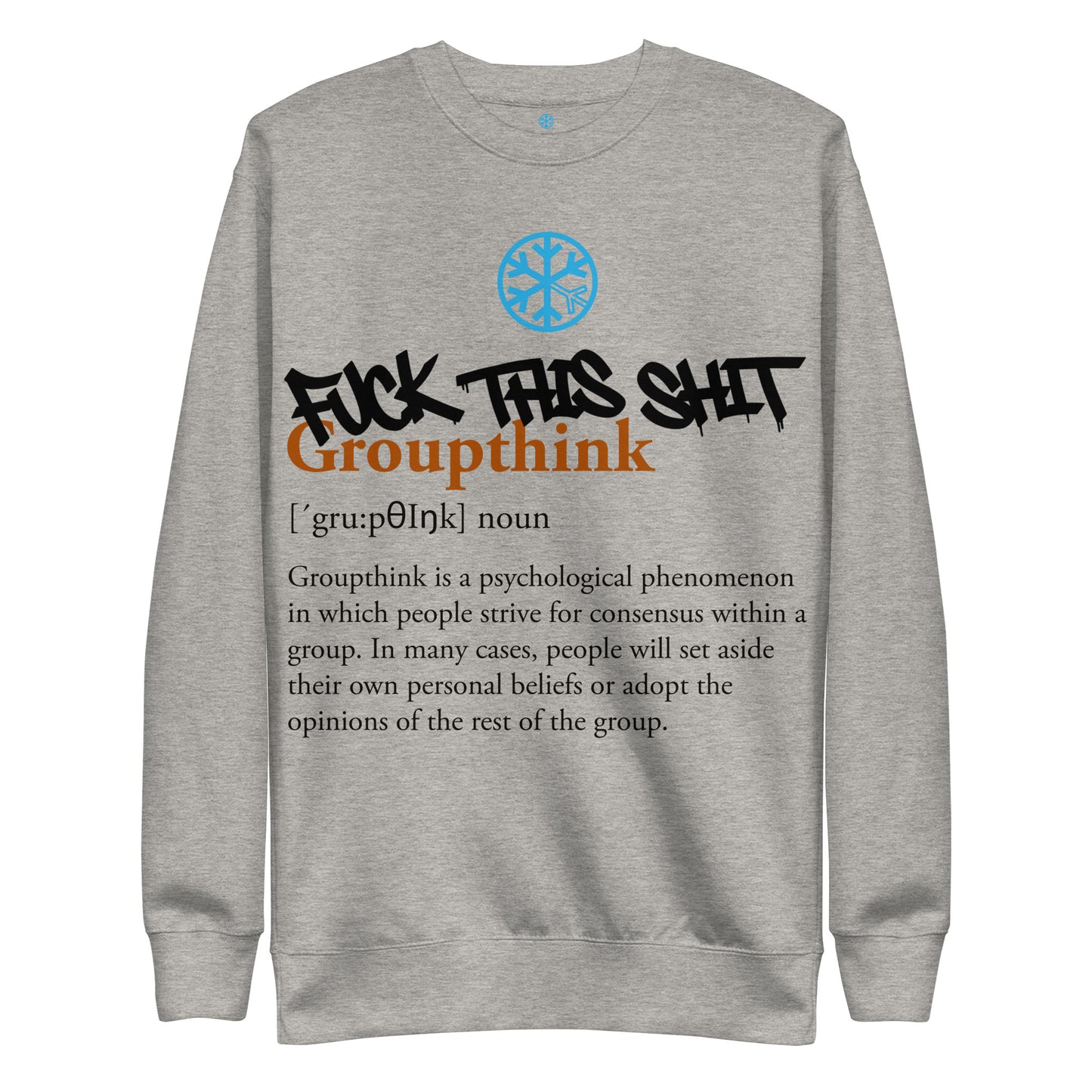 Gray-Groupthink Graffiti Sweatshirt from B.Different Clothing, front view, graffiti-inspired streetwear