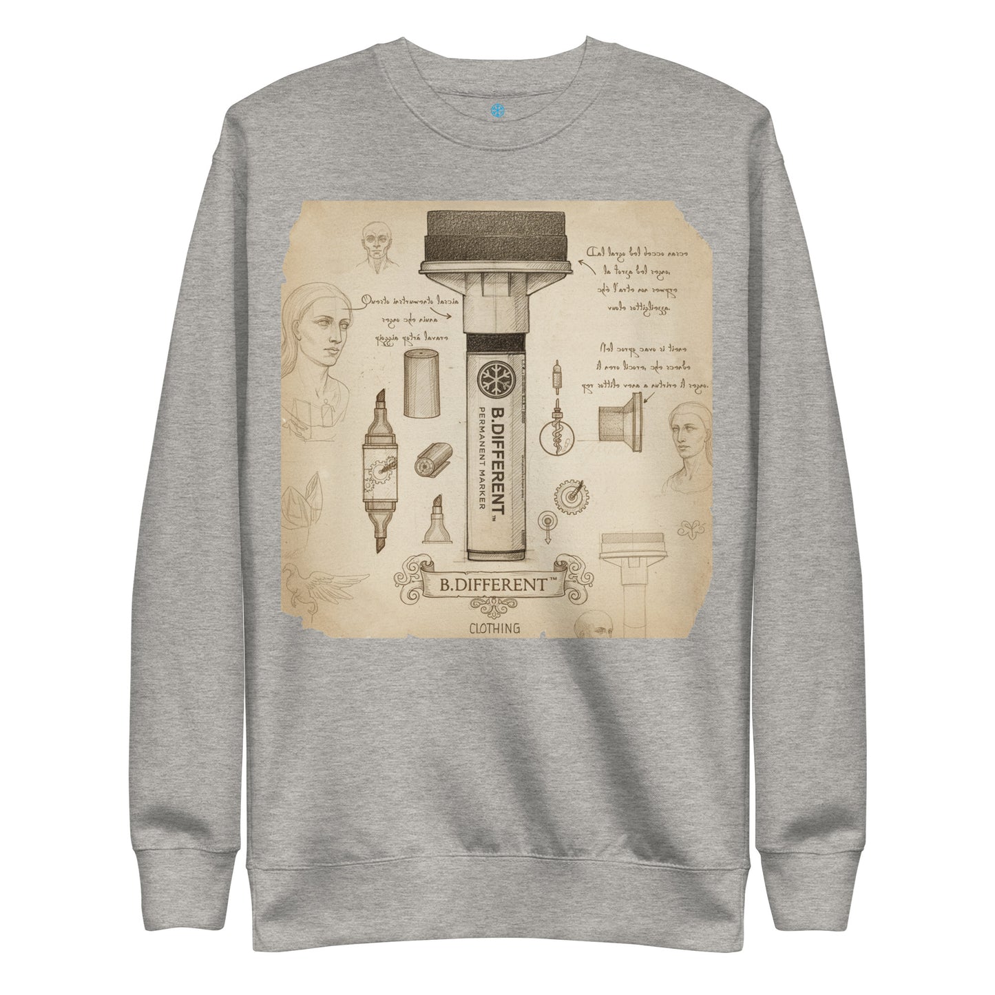 Gray-Marker Sketch Graffiti Sweatshirt from B.Different Clothing, front view, graffiti-inspired streetwear