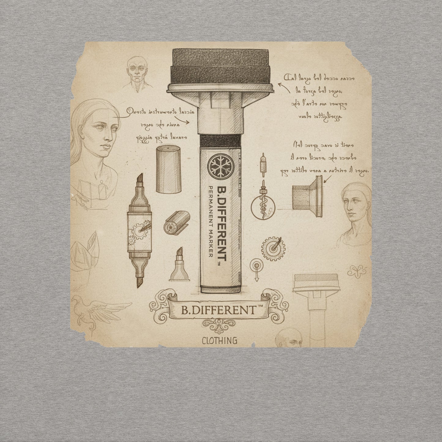 Gray-Marker Sketch Graffiti Sweatshirt from B.Different Clothing, graphic, graffiti-inspired streetwear