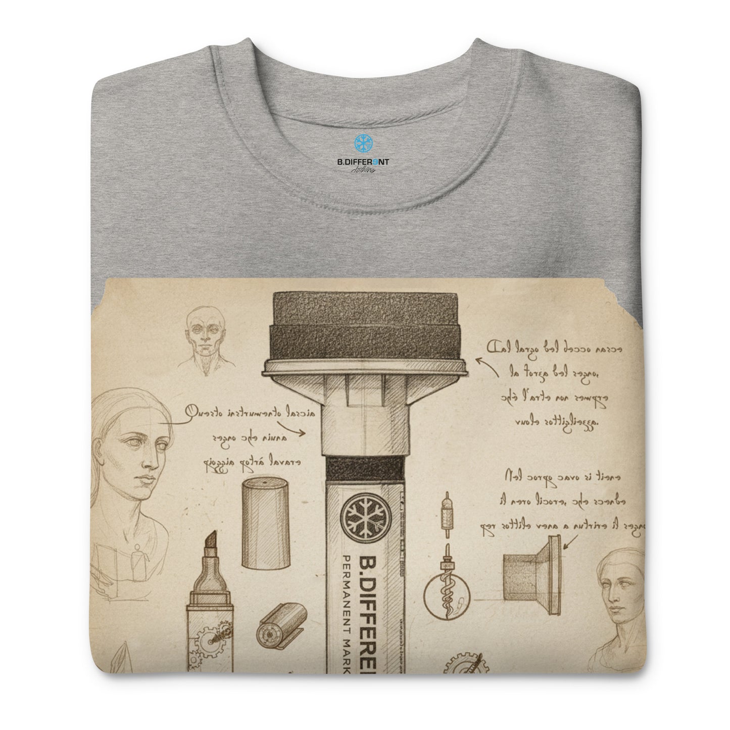 Gray-Marker Sketch Graffiti Sweatshirt from B.Different Clothing, folded, graffiti-inspired streetwear