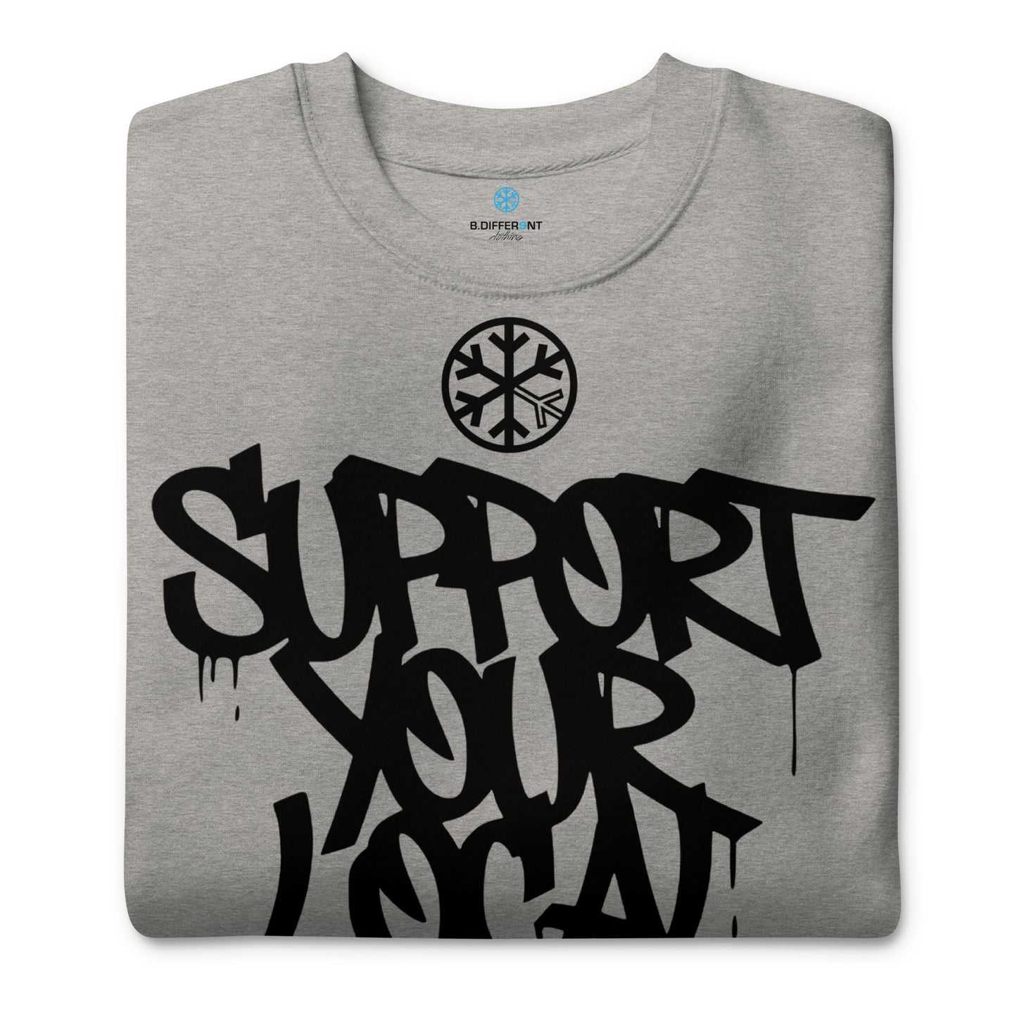 Gray-Support Your Local Graffiti Artists Sweatshirt from B.Different Clothing, folded, graffiti-inspired streetwear