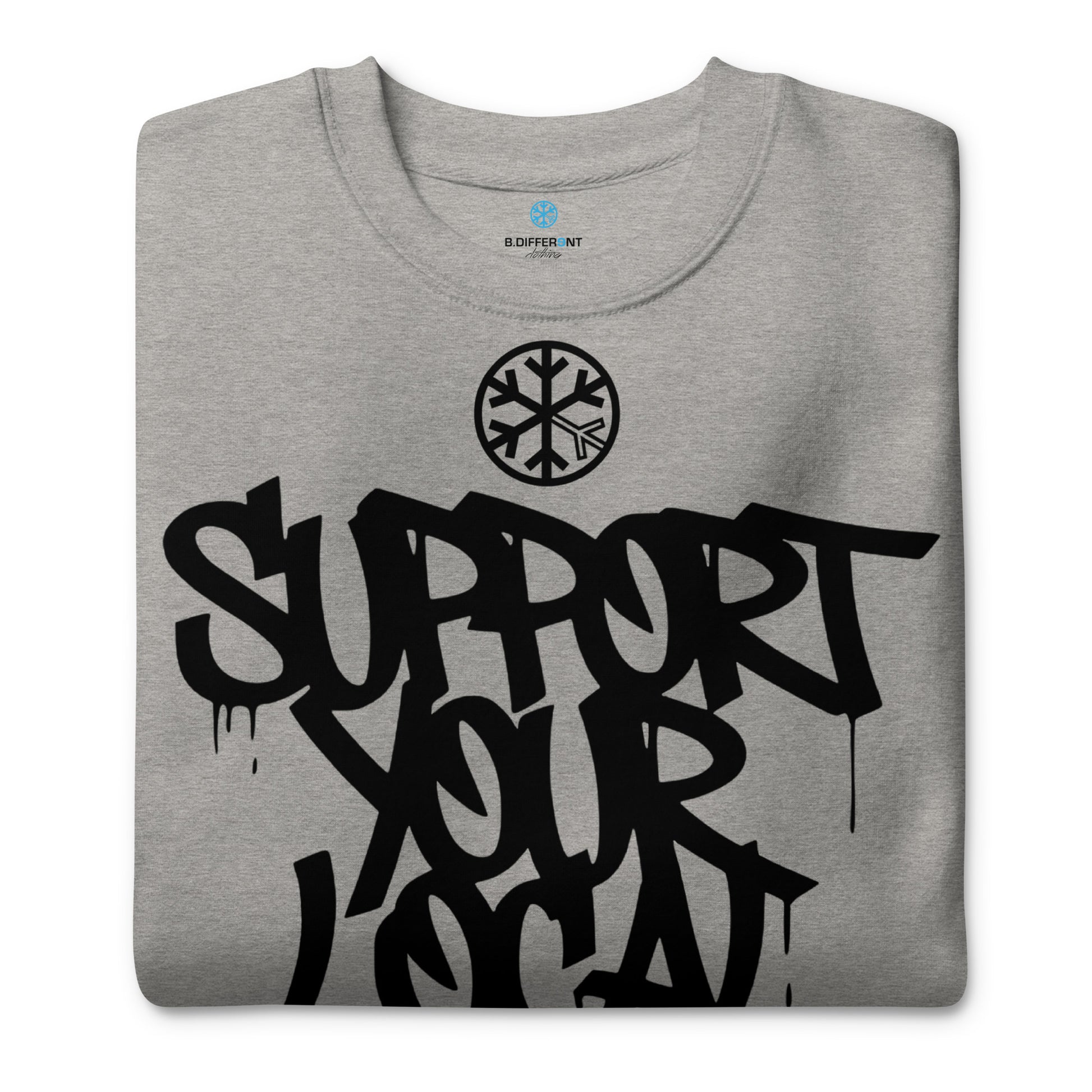 Gray-Support Your Local Graffiti Artists Sweatshirt from B.Different Clothing, folded, graffiti-inspired streetwear