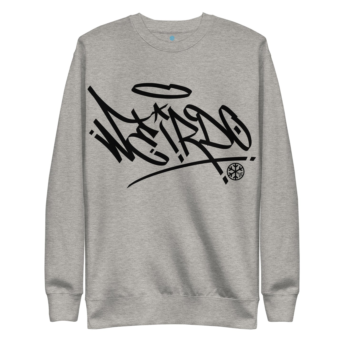 Gray-Weirdo Tag Graffiti Sweatshirt from B.Different Clothing, front view, graffiti-inspired streetwear