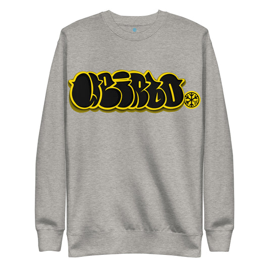 Gray-Weirdo Graffiti Throwie Sweatshirt from B.Different Clothing, front view, graffiti-inspired streetwear