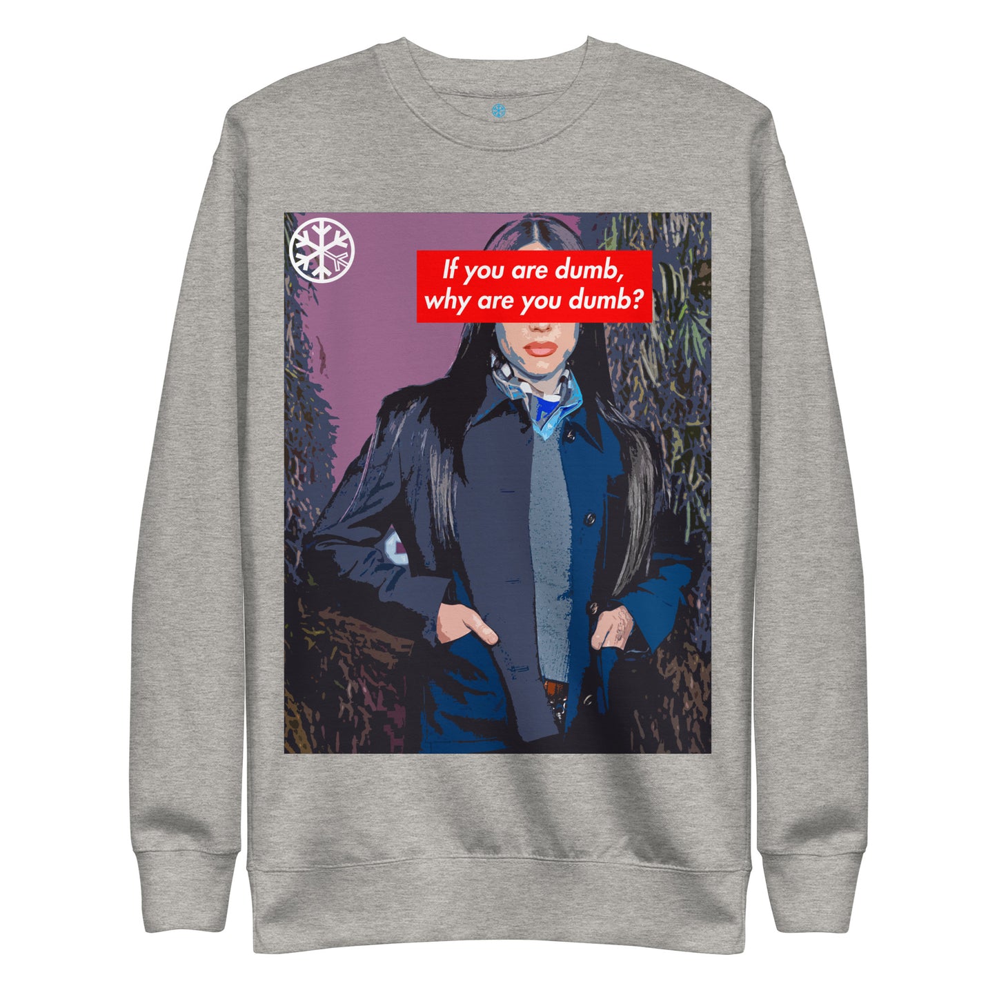 Gray-Why Are You Dumb Sweatshirt from B.Different Clothing, front view, graffiti-inspired streetwear