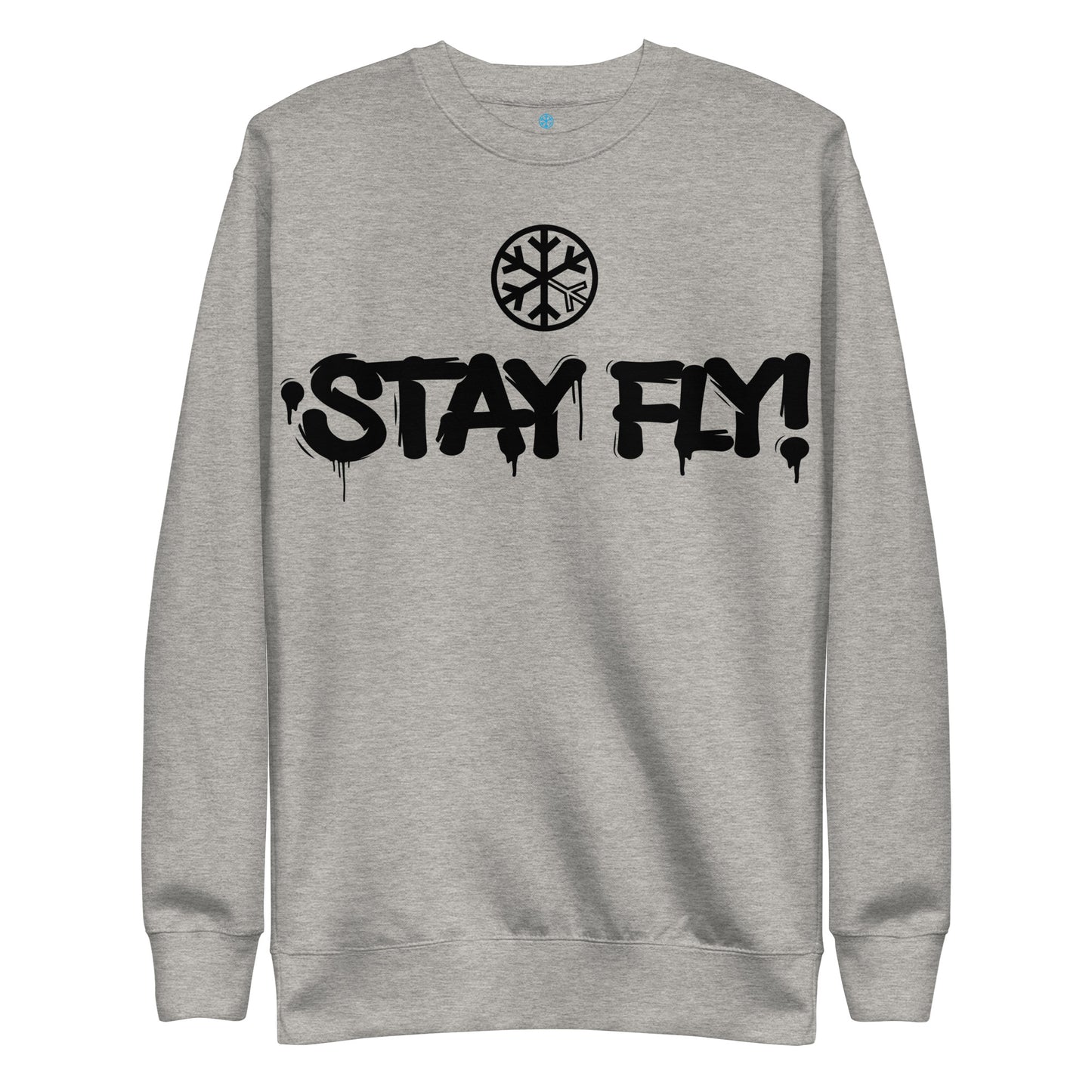 Gray-Stay Fly Graffiti Tag Sweatshirt from B.Different Clothing, front view, graffiti-inspired streetwear