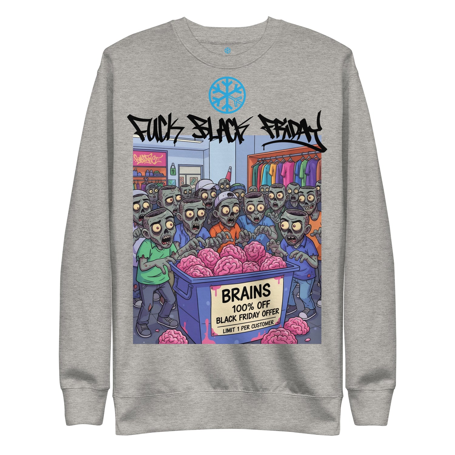 Gray-Fuck Black Friday Graffiti Sweatshirt from B.Different Clothing, front view, graffiti-inspired streetwear