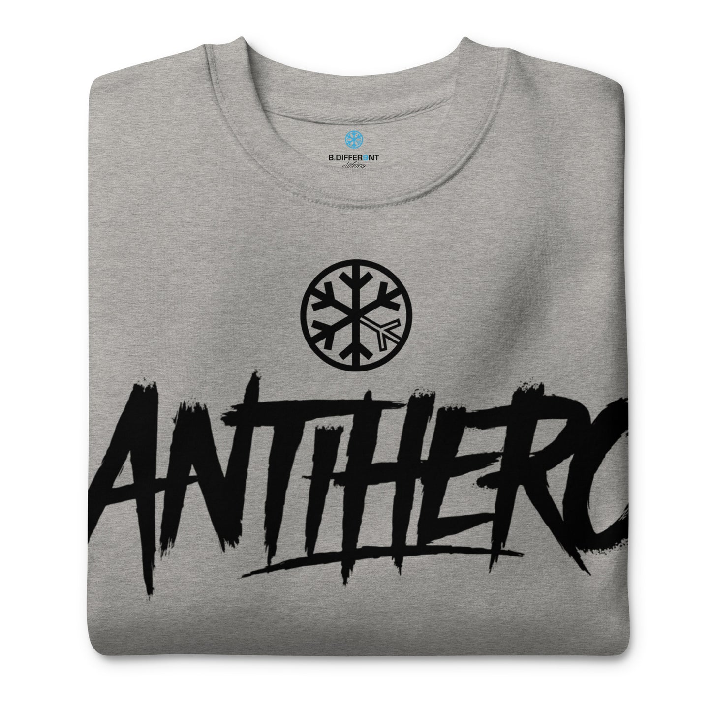 Gray-Antihero Graffiti Tag Sweatshirt from B.Different Clothing, folded, graffiti-inspired streetwear