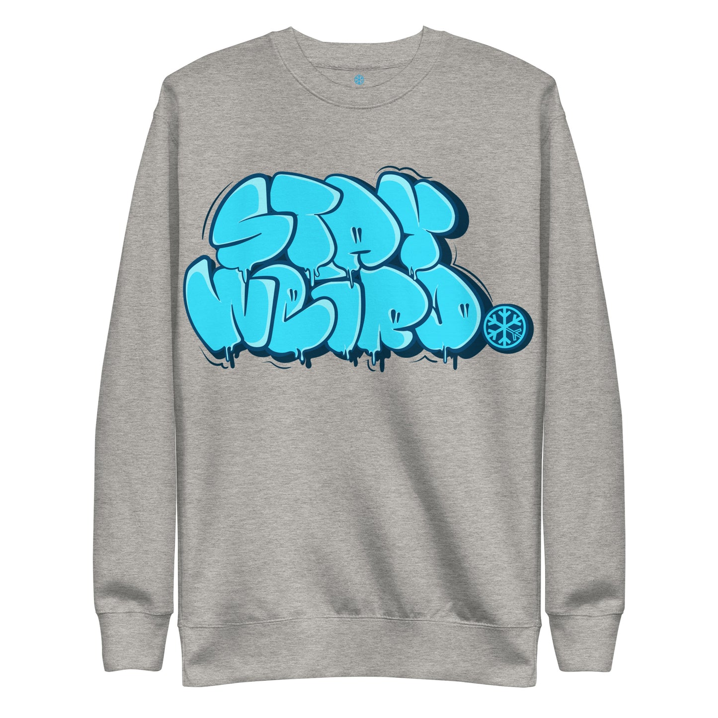 Gray-Stay Weird Graffiti Throw-up Sweatshirt from B.Different Clothing, front view, graffiti-inspired streetwear