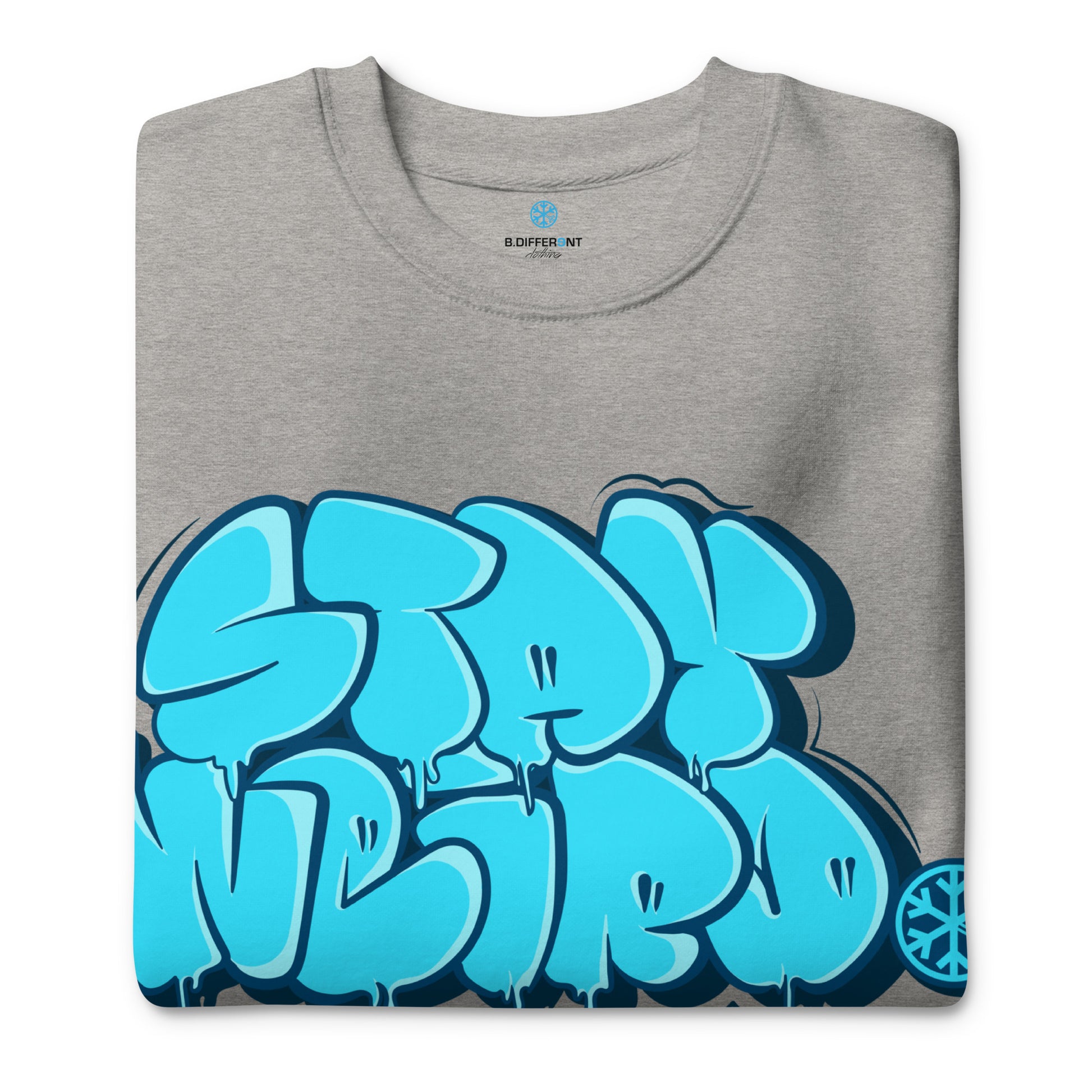 Gray-Stay Weird Graffiti Throw-up Sweatshirt from B.Different Clothing, folded, graffiti-inspired streetwear