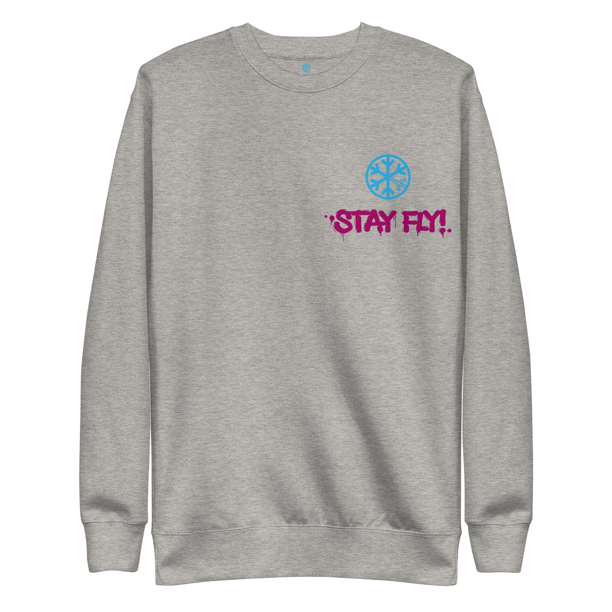 Gray-Stay Fly Graffiti Character Sweatshirt from B.Different Clothing, front view, graffiti-inspired streetwear