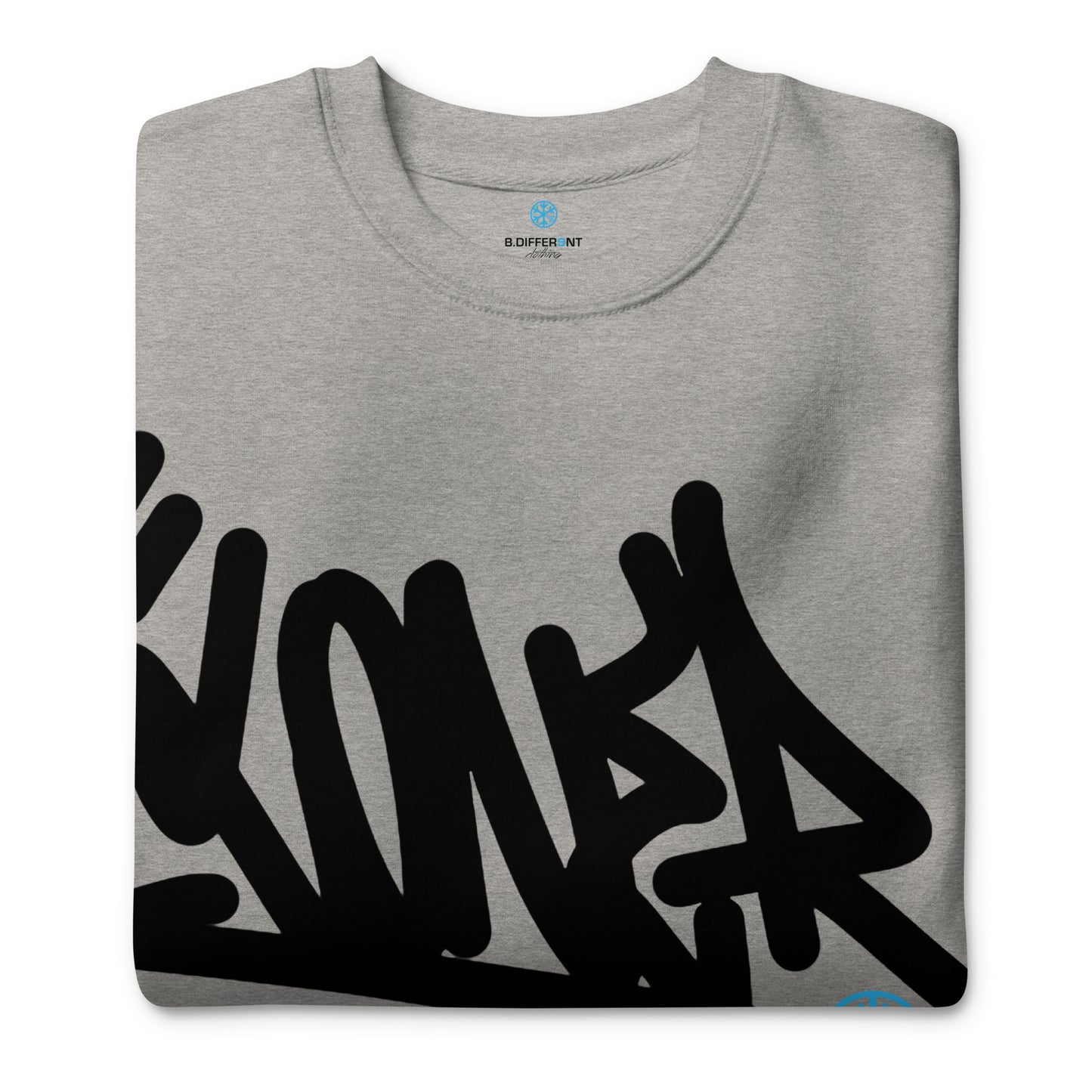 Gray-Loner Graffiti Tag Sweatshirt from B.Different Clothing, folded, graffiti-inspired streetwear