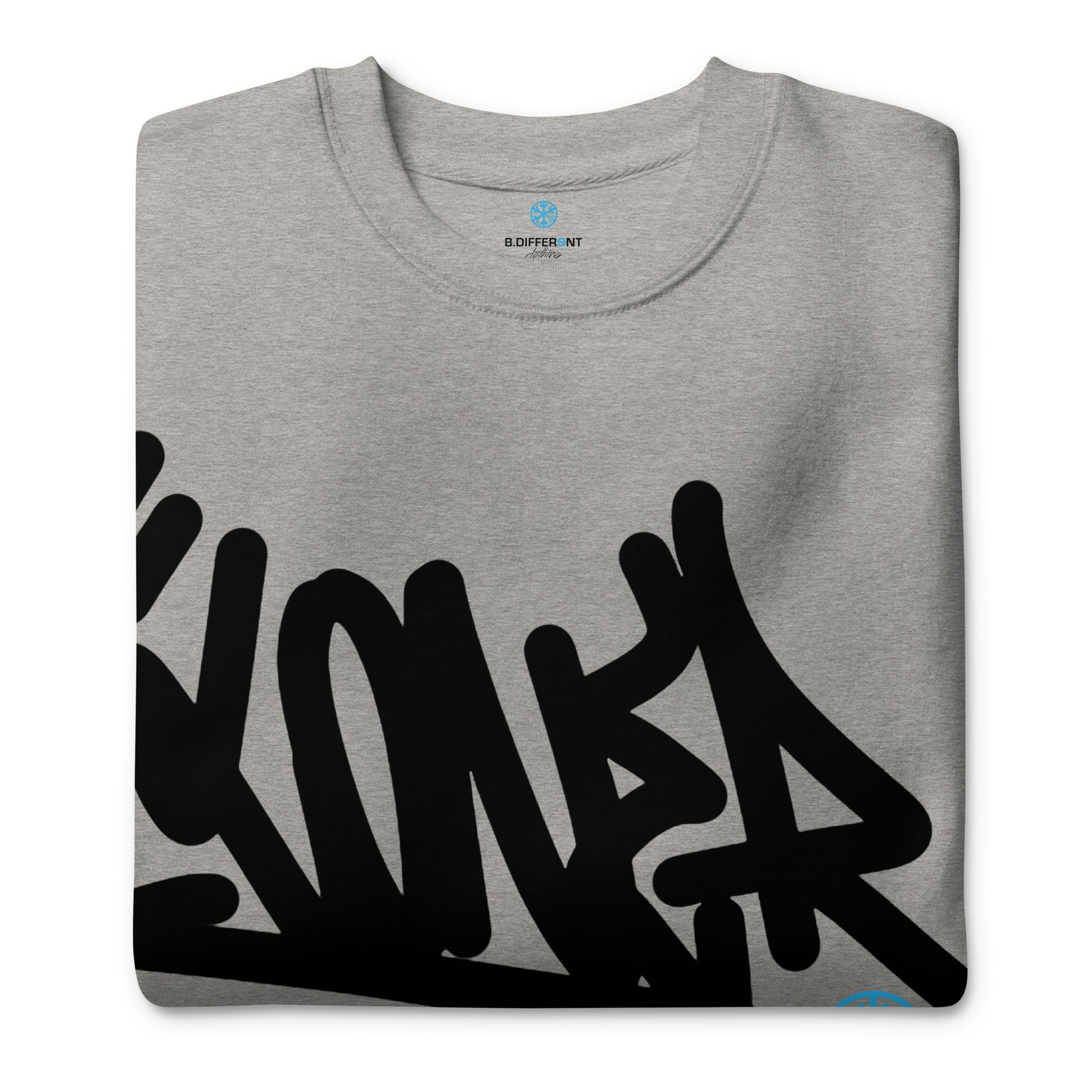 Gray-Loner Graffiti Tag Sweatshirt from B.Different Clothing, folded, graffiti-inspired streetwear