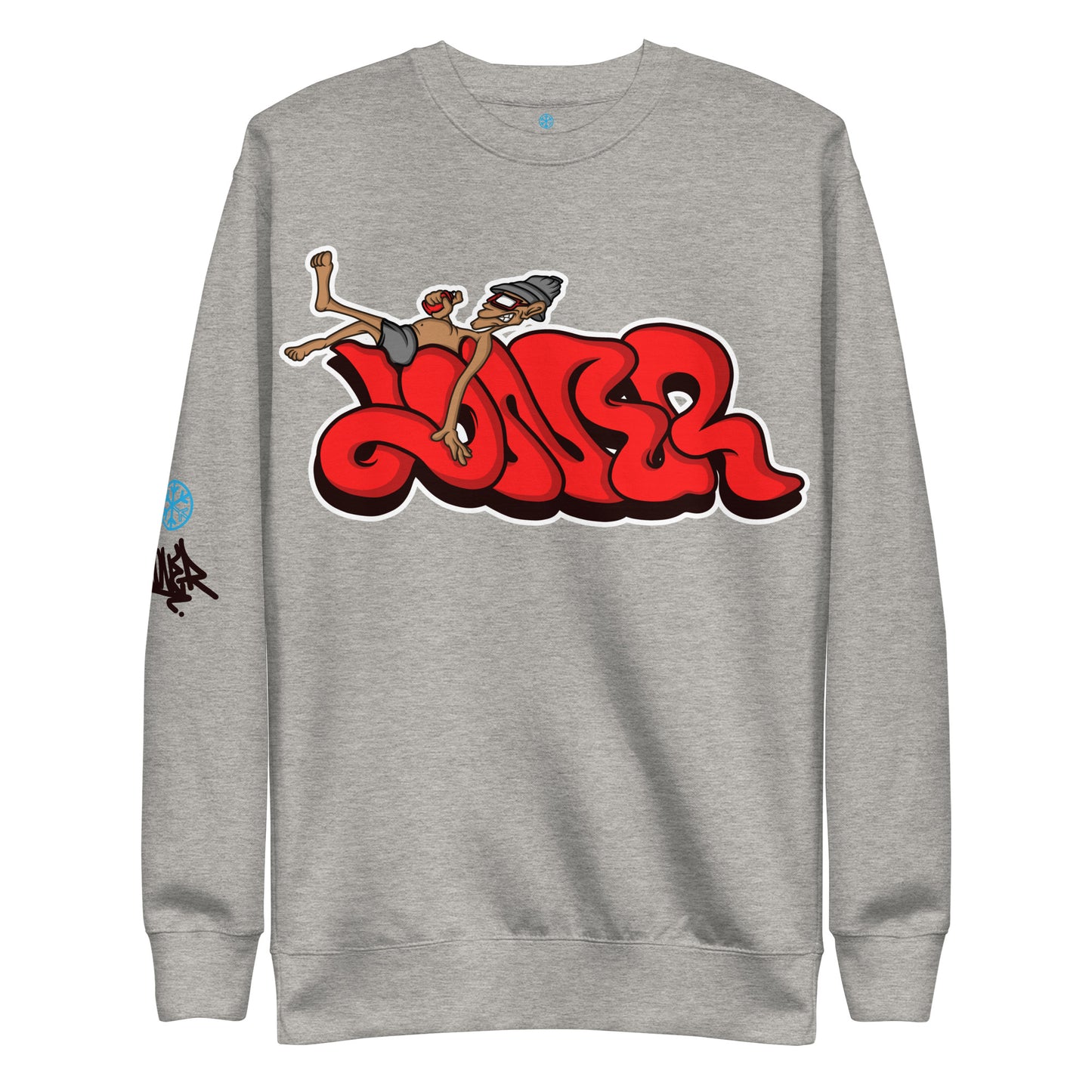 Gray-Loner Graffiti Piece Sweatshirt from B.Different Clothing, front view, graffiti-inspired streetwear