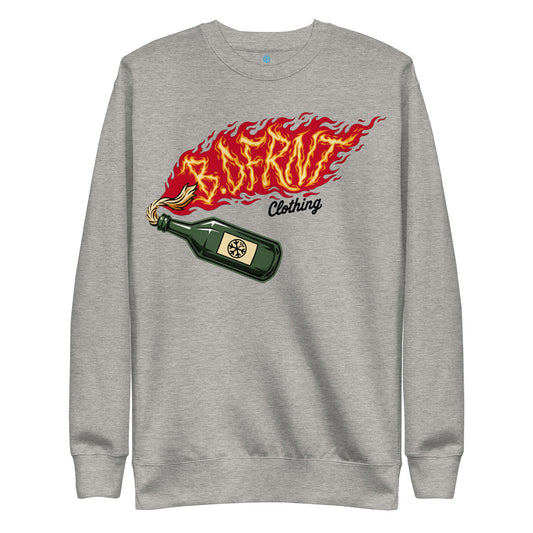 Gray-Molotov Graffiti Sweatshirt from B.Different Clothing, front view, graffiti-inspired streetwear