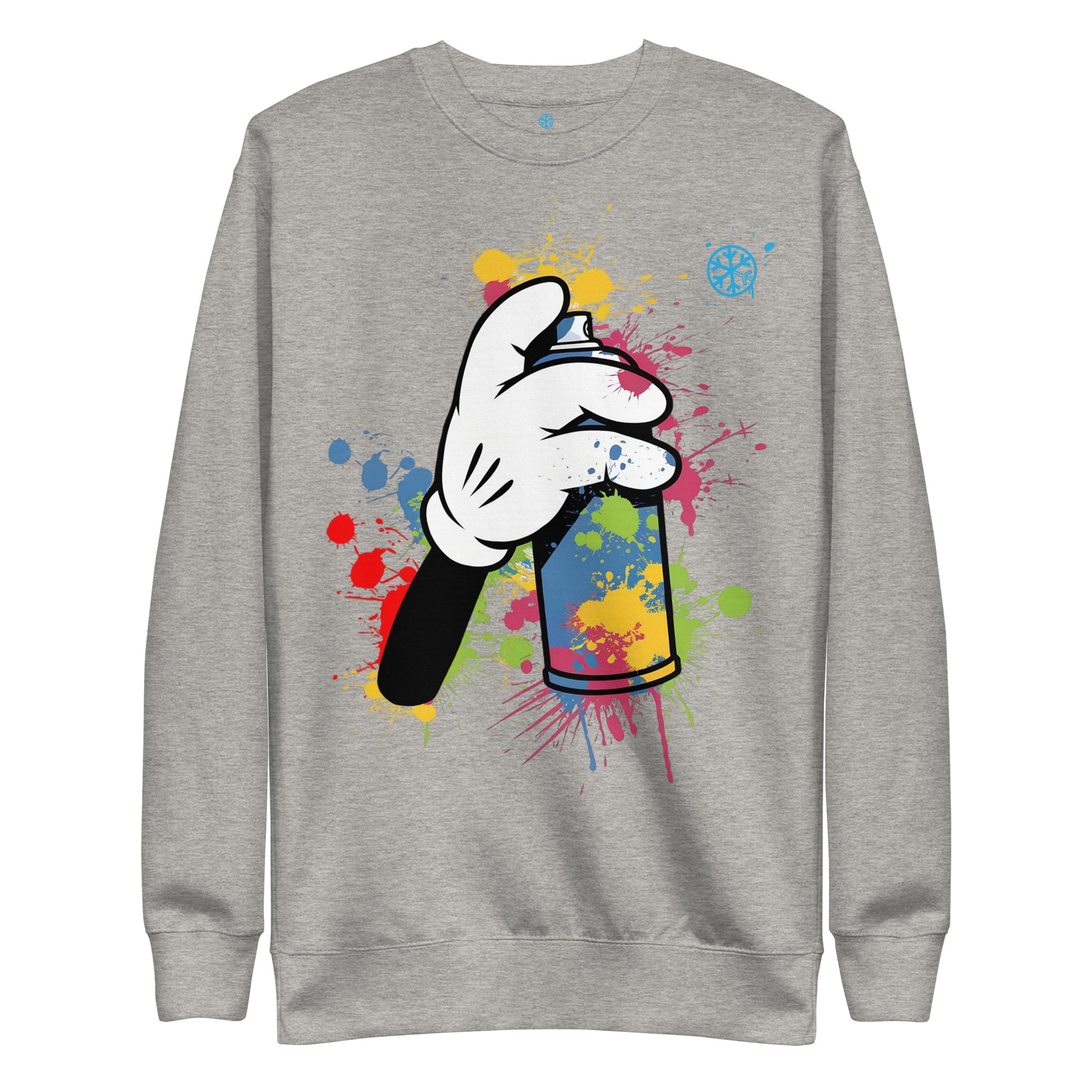 Gray-Hand Spray Can Graffiti Sweatshirt from B.Different Clothing, front view, graffiti-inspired streetwear