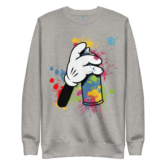 Gray-Hand Spray Can Graffiti Sweatshirt from B.Different Clothing, front view, graffiti-inspired streetwear