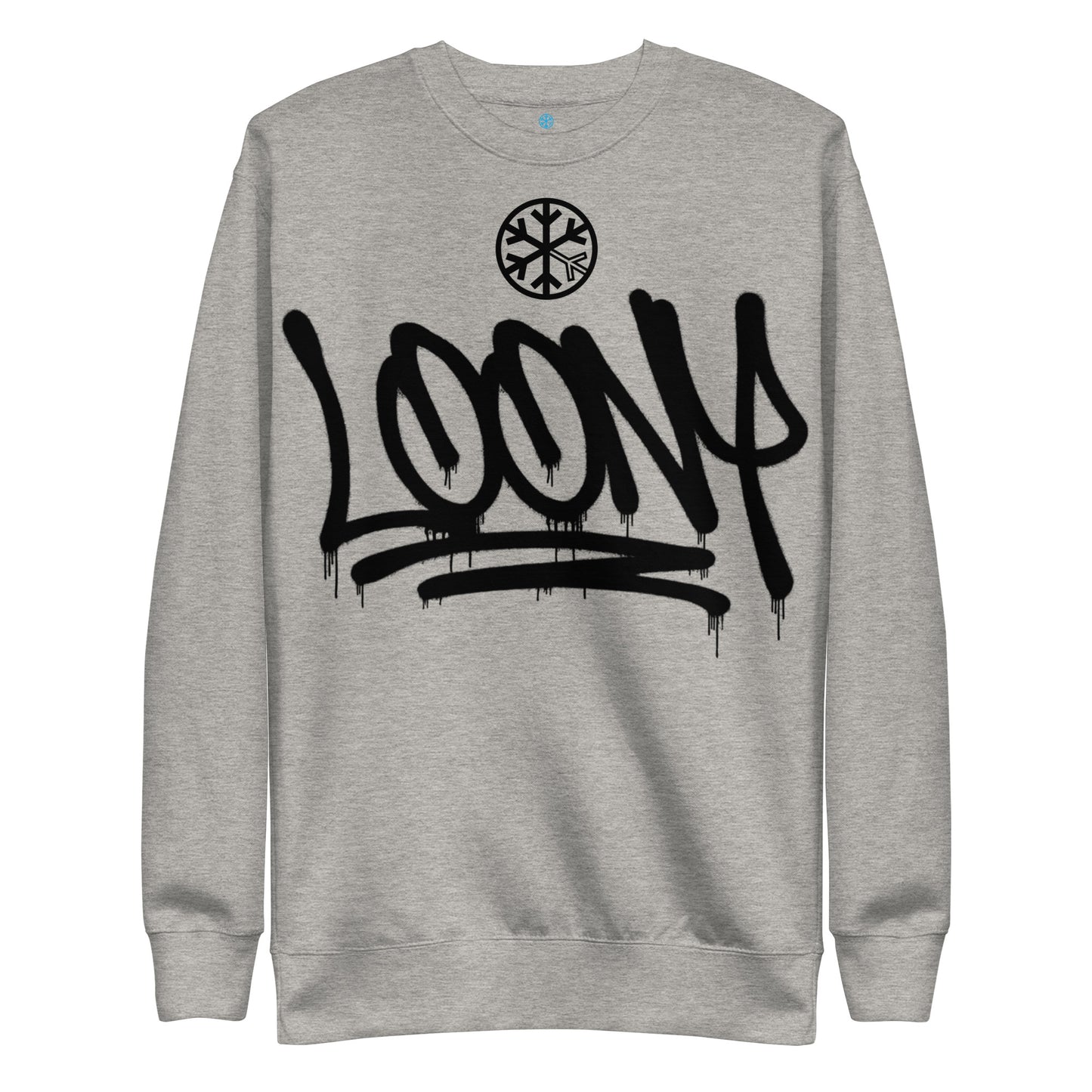 Gray-Loony Graffiti Tag Sweatshirt from B.Different Clothing, front view, graffiti-inspired streetwear