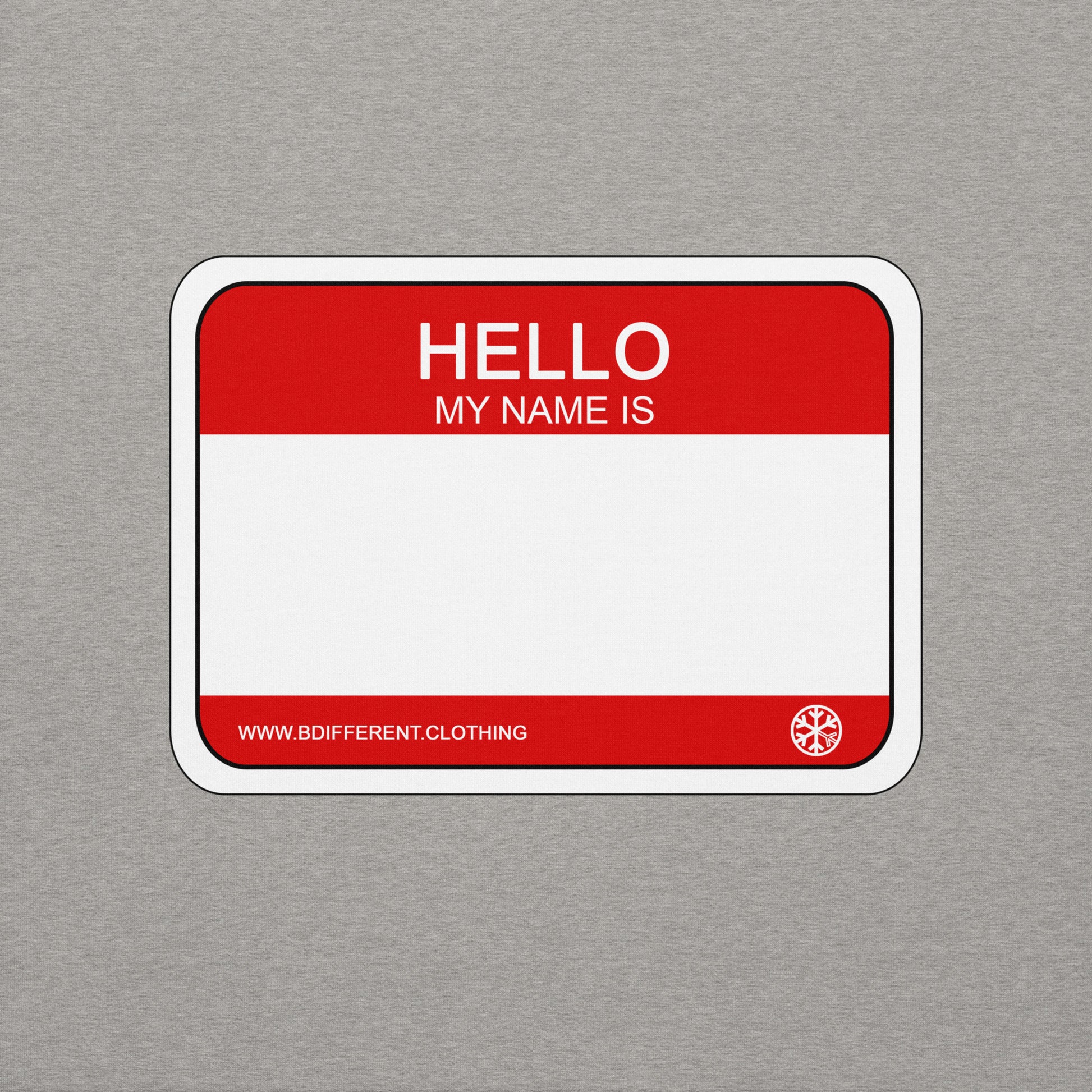 Gray-Hello My Name Is Sticker Graffiti Sweatshirt from B.Different Clothing, graphic, graffiti-inspired streetwear