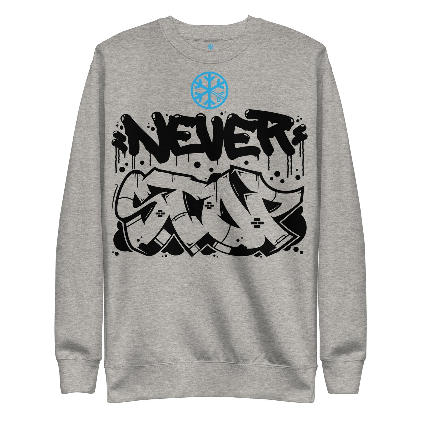 Gray-Never Stop Graffiti Piece Sweatshirt from B.Different Clothing, front view, graffiti-inspired streetwear