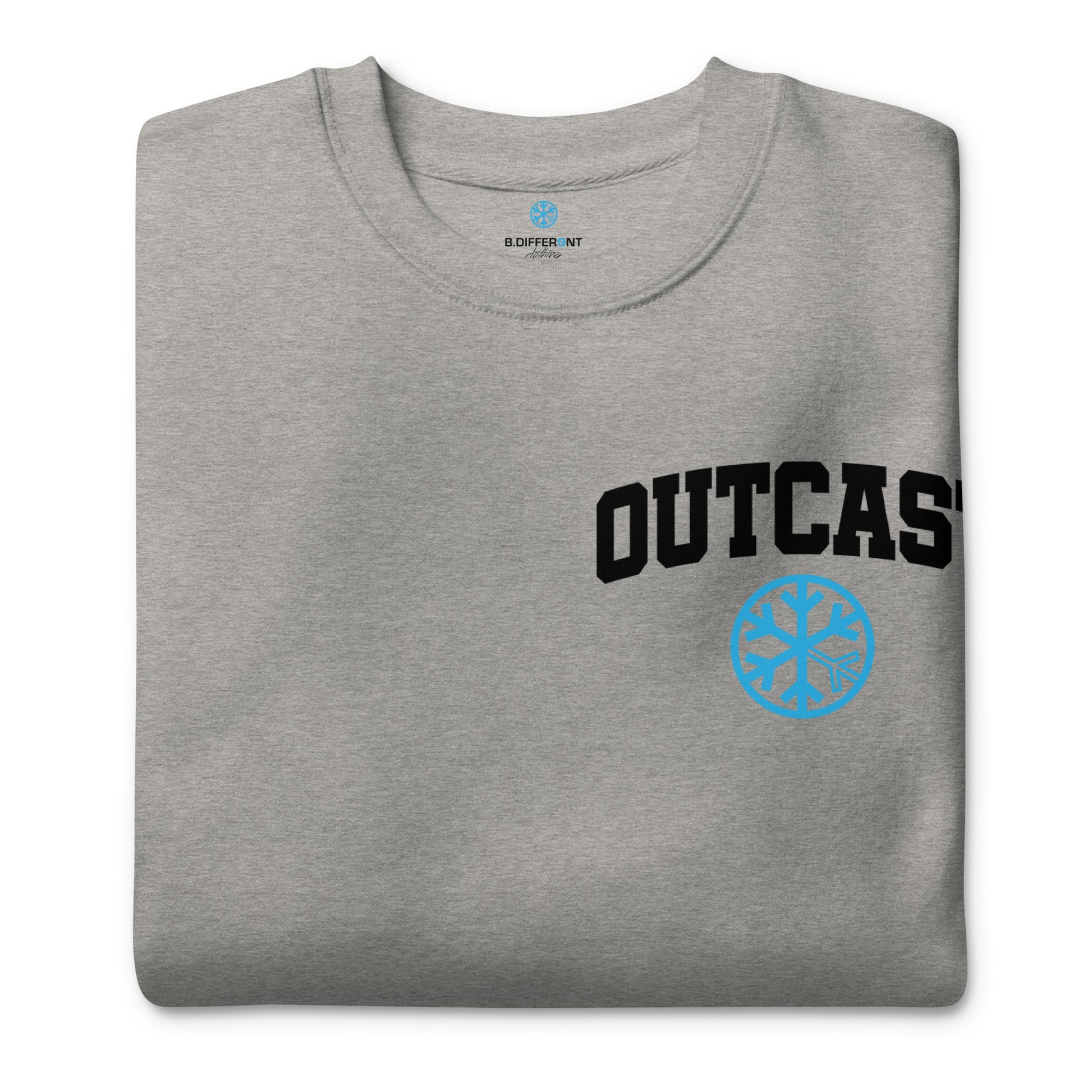 Gray-Outcast Graffiti Character Sweatshirt from B.Different Clothing, folded, graffiti-inspired streetwear