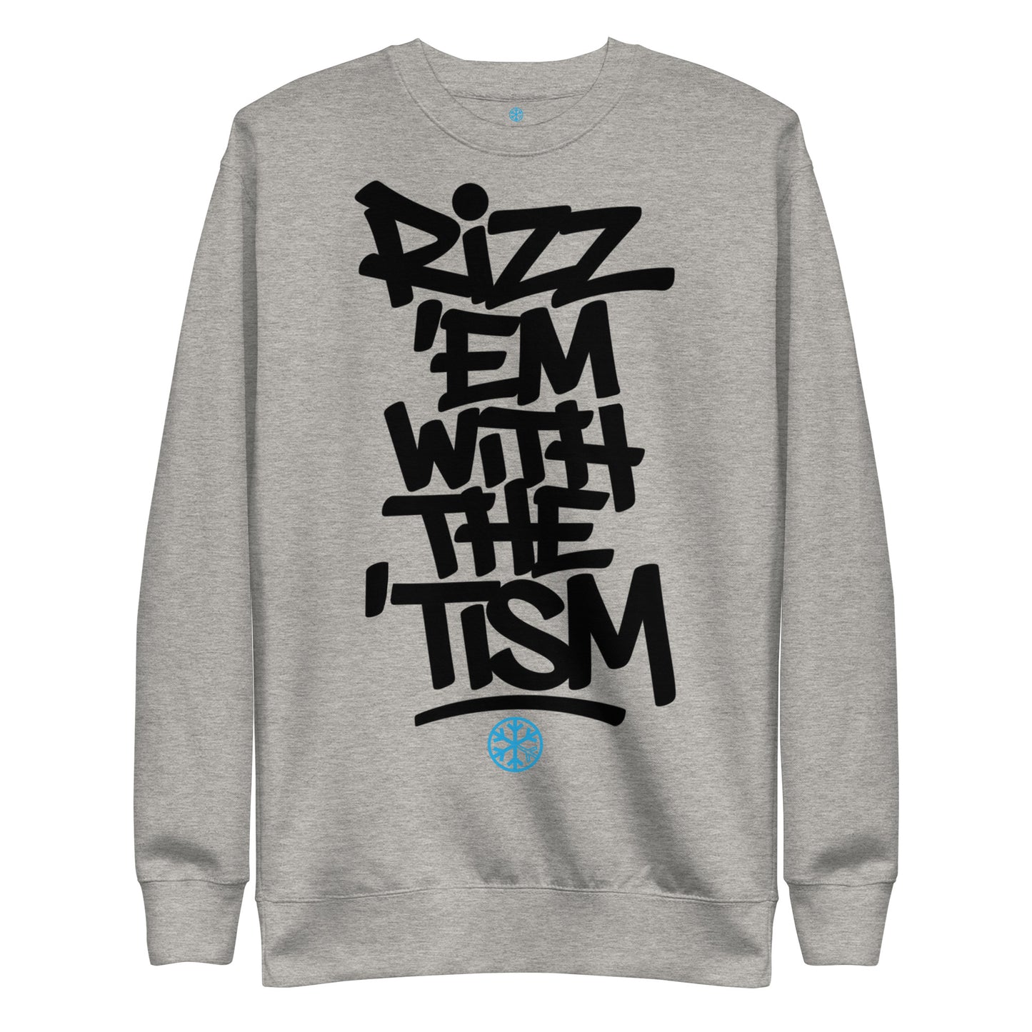 Gray-Rizz 'Em With The 'Tism Graffiti Sweatshirt from B.Different Clothing, front view, graffiti-inspired streetwear