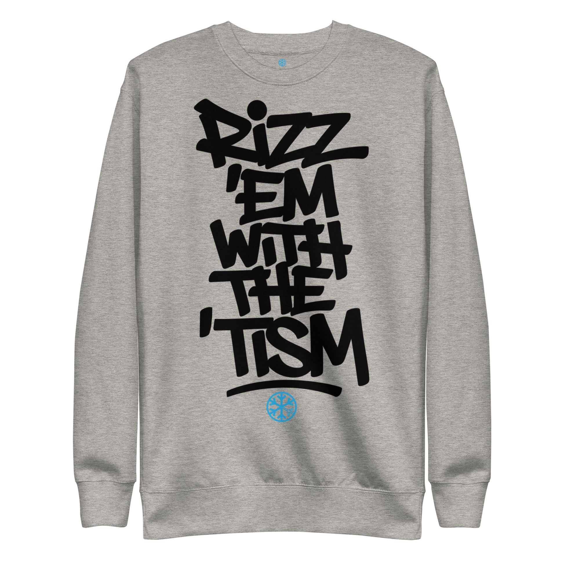 Gray-Rizz 'Em With The 'Tism Graffiti Sweatshirt from B.Different Clothing, front view, graffiti-inspired streetwear