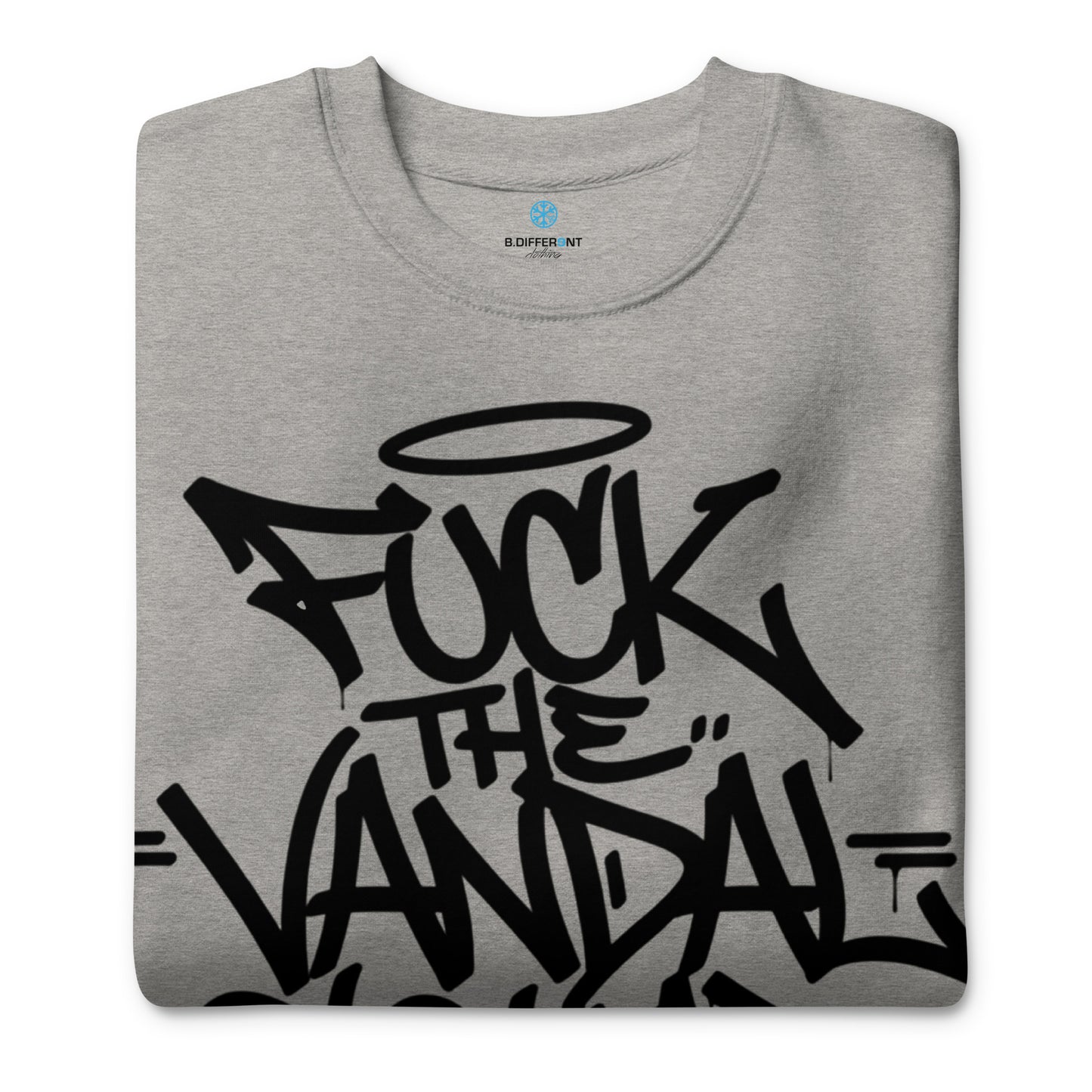 Gray-Fuck The Vandal Squad Graffiti Sweatshirt from B.Different Clothing, folded, graffiti-inspired streetwear