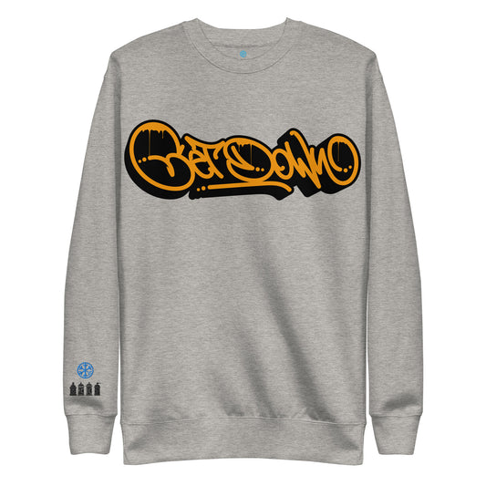 Gray-Get Down Graffiti Tag Sweatshirt from B.Different Clothing, front view, graffiti-inspired streetwear