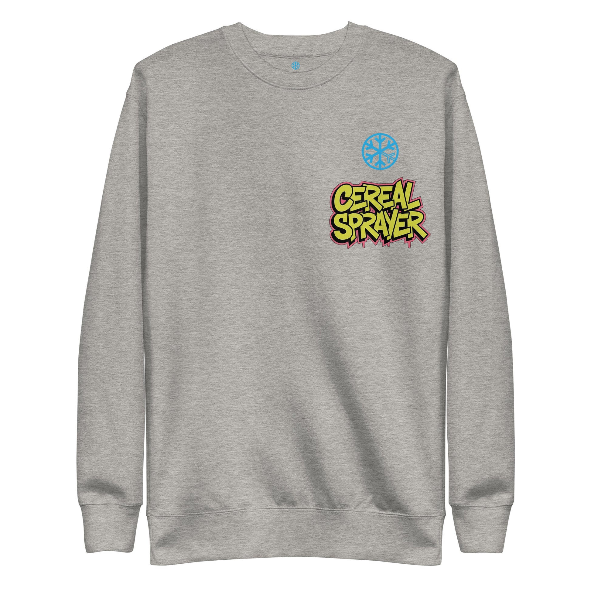 Gray-Cereal Sprayer Graffiti Sweatshirt from B.Different Clothing, front view, graffiti-inspired streetwear