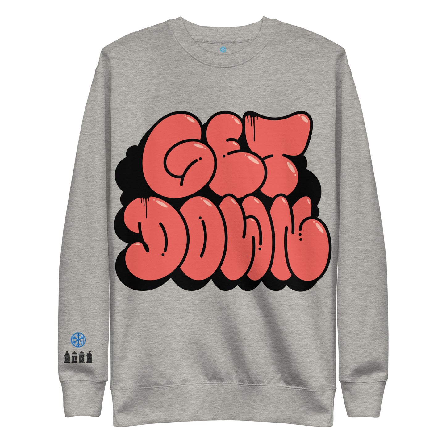 Gray-Get Down Graffiti Throw-up Sweatshirt from B.Different Clothing, front view, graffiti-inspired streetwear