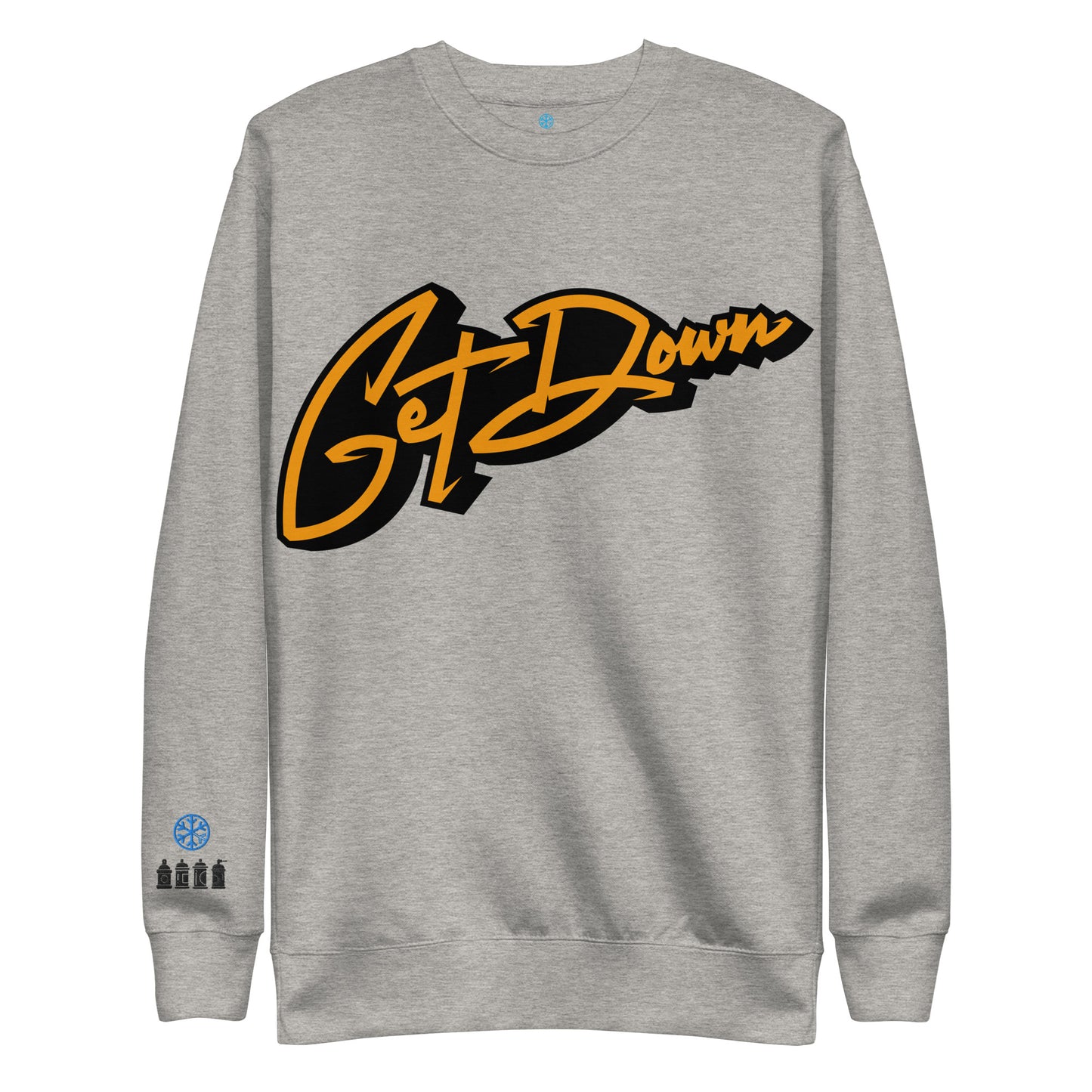 Gray-Get Down Graffiti Tag Sweatshirt from B.Different Clothing, front view, graffiti-inspired streetwear