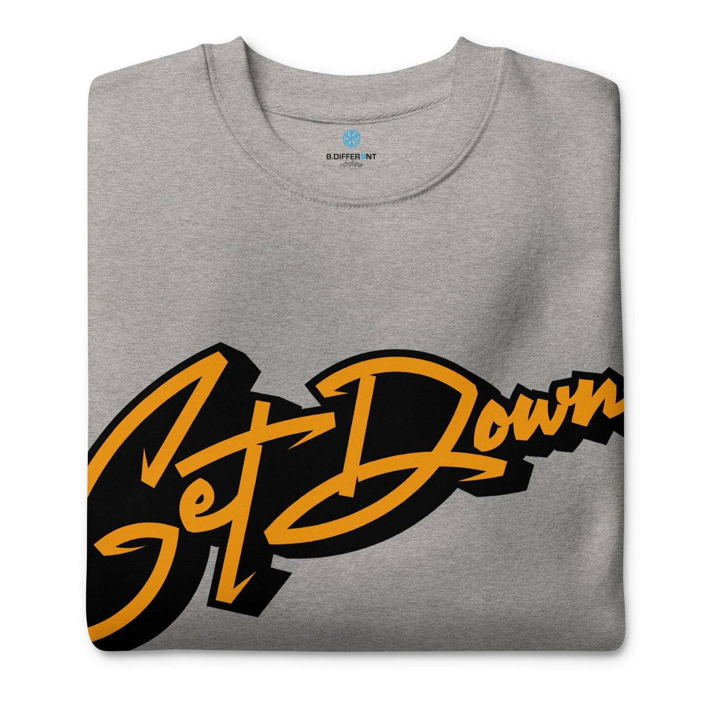 Gray-Get Down Graffiti Tag Sweatshirt from B.Different Clothing, folded, graffiti-inspired streetwear
