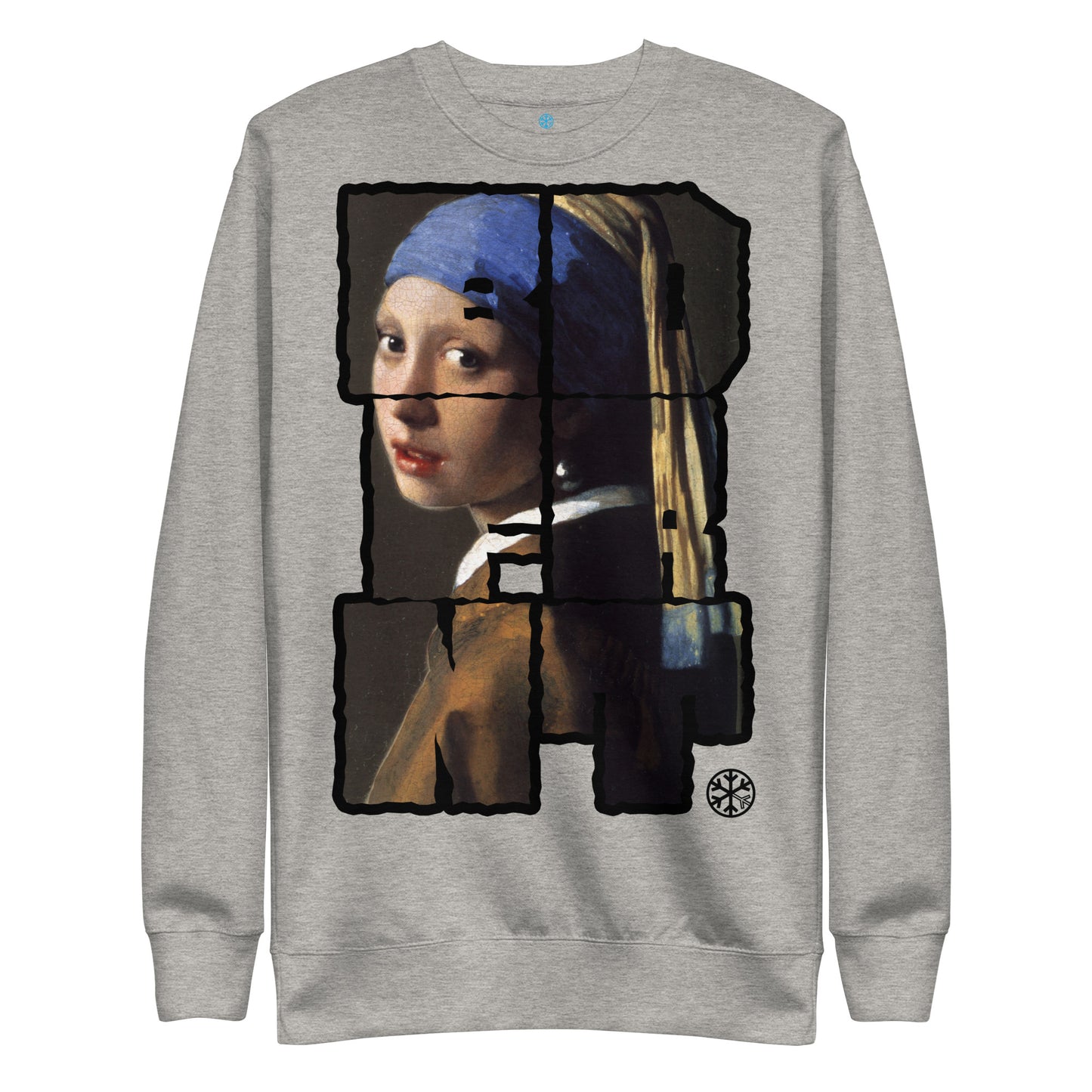 Gray-BDFRNT Throwie x Girl With Pearl Earring Graffiti Sweatshirt from B.Different Clothing, front view, graffiti-inspired streetwear