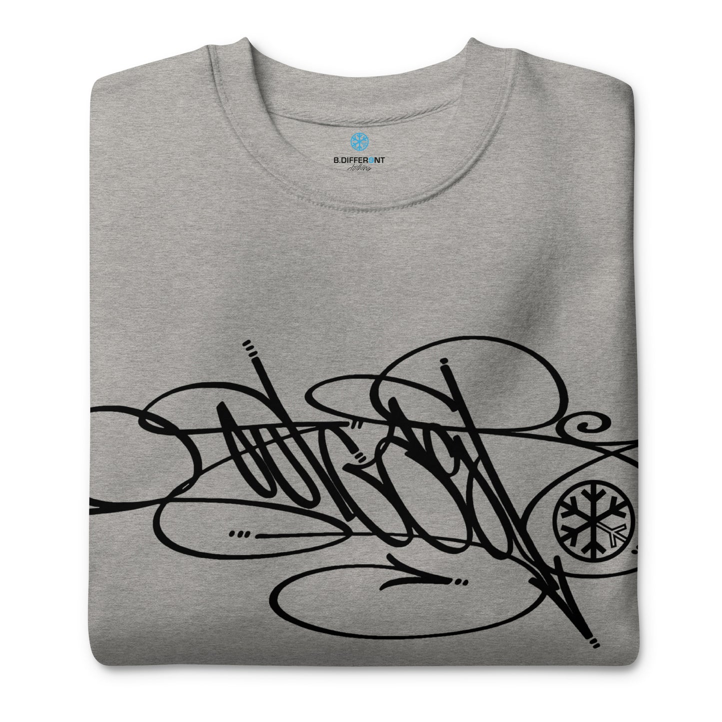 Gray-Outcast Tag Sweatshirt by Graffiti Dad from B.Different Clothing, folded, graffiti-inspired streetwear