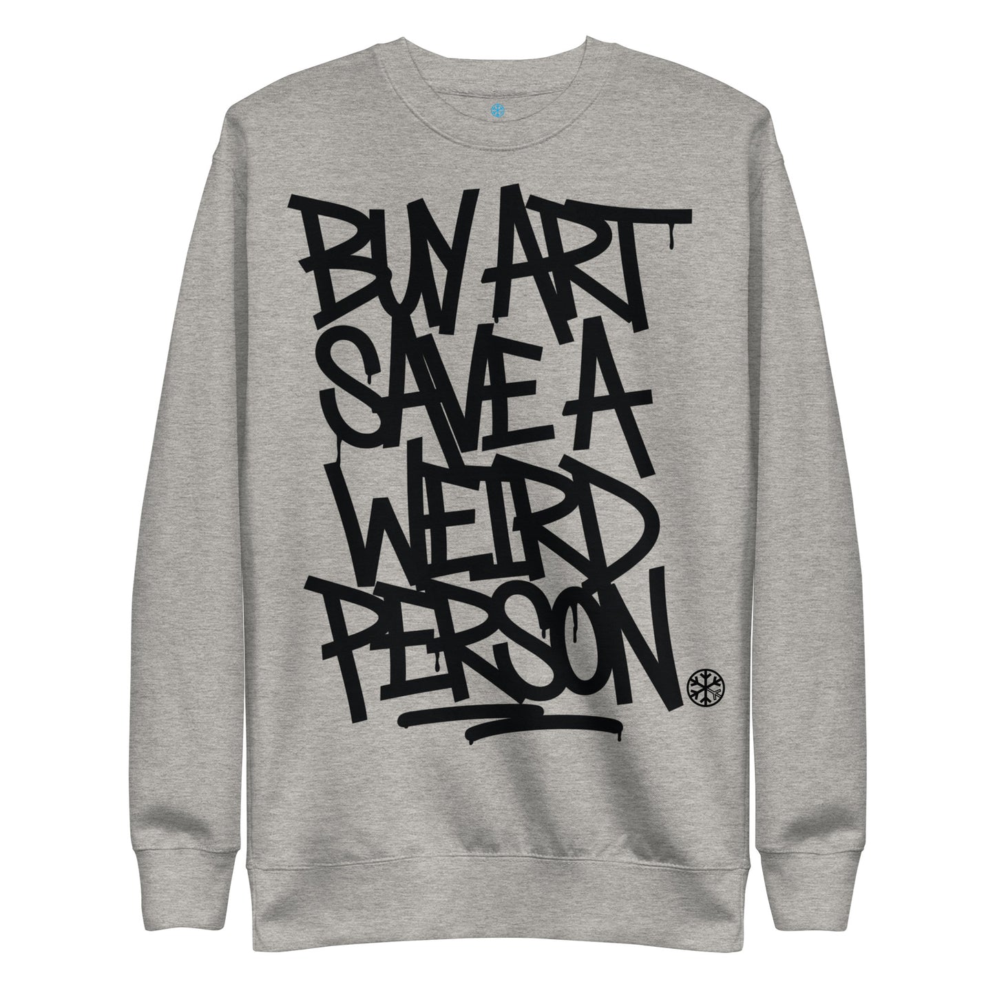 Gray-Buy Art Save a Weird Person Graffiti Sweatshirt from B.Different Clothing, front view, graffiti-inspired streetwear