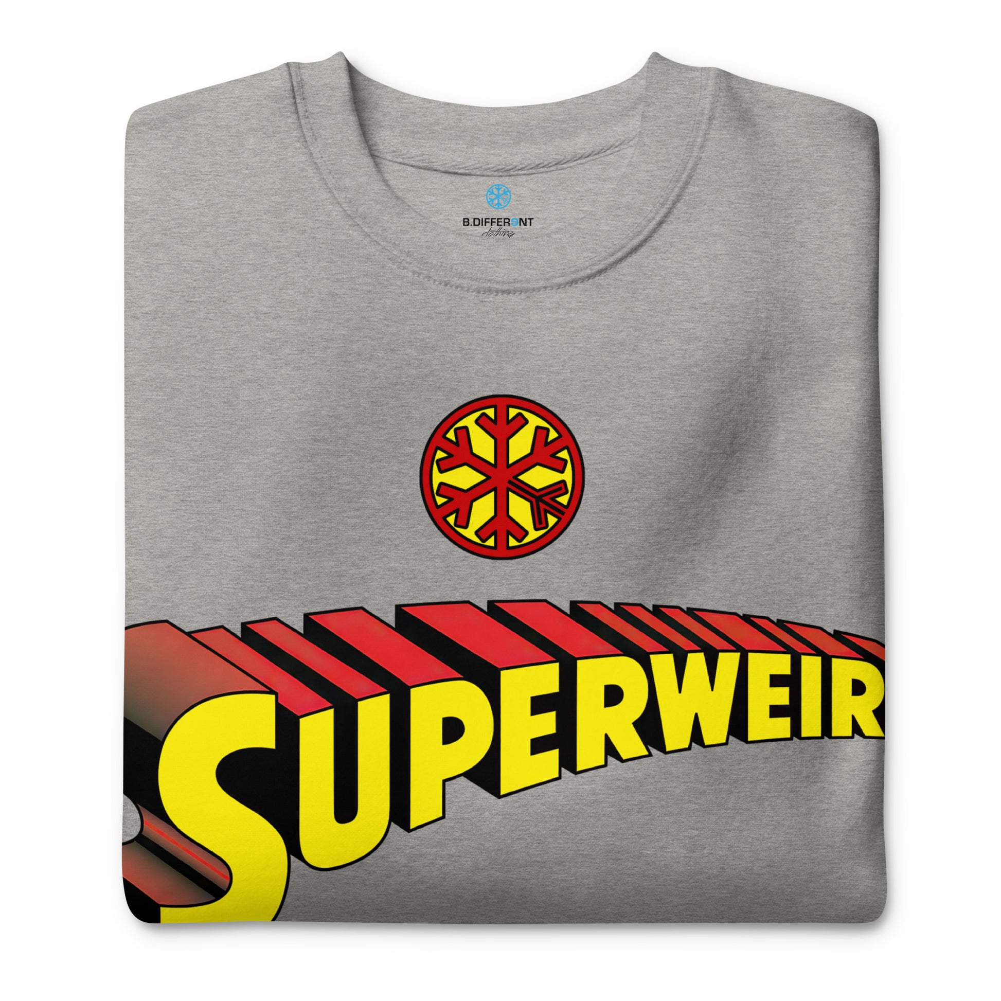 Gray-Superweird Sweatshirt from B.Different Clothing, folded, graffiti-inspired streetwear
