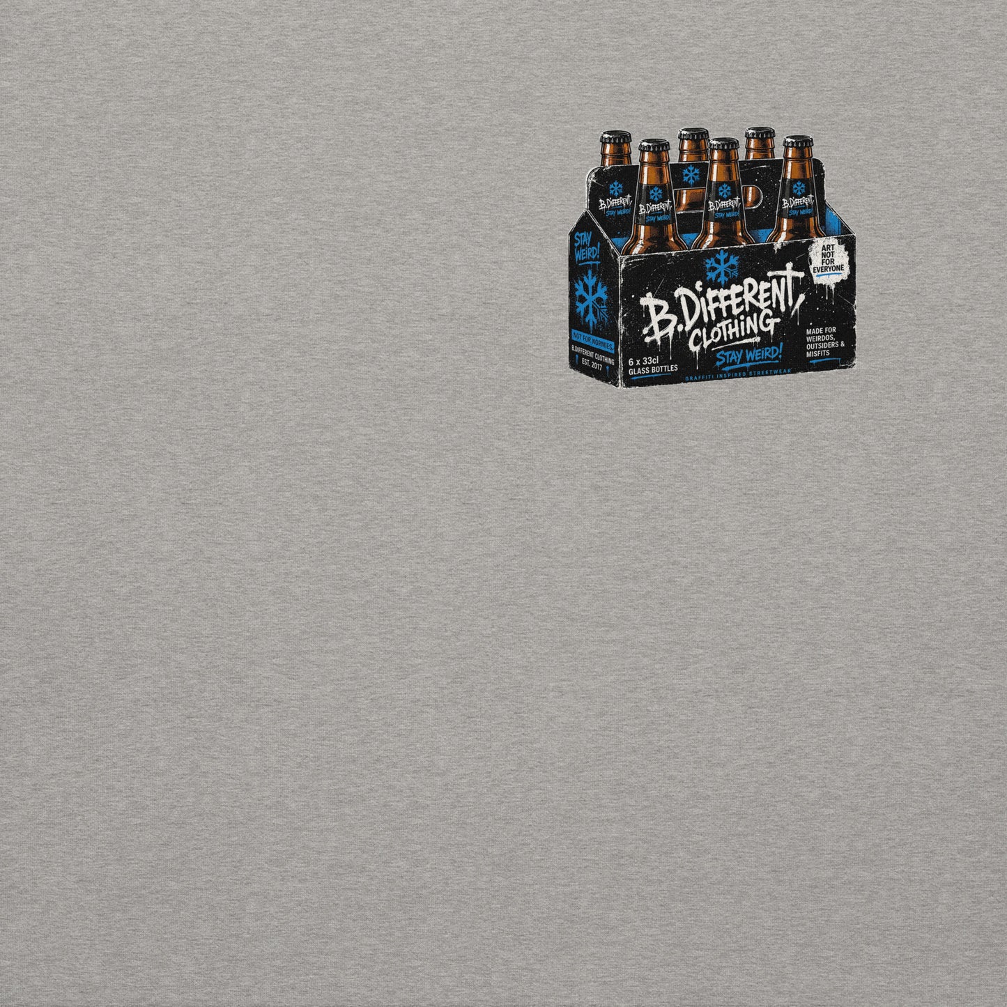 Gray-Six Pack Beer Graffiti Sweatshirt from B.Different Clothing, front graphic, graffiti-inspired streetwear