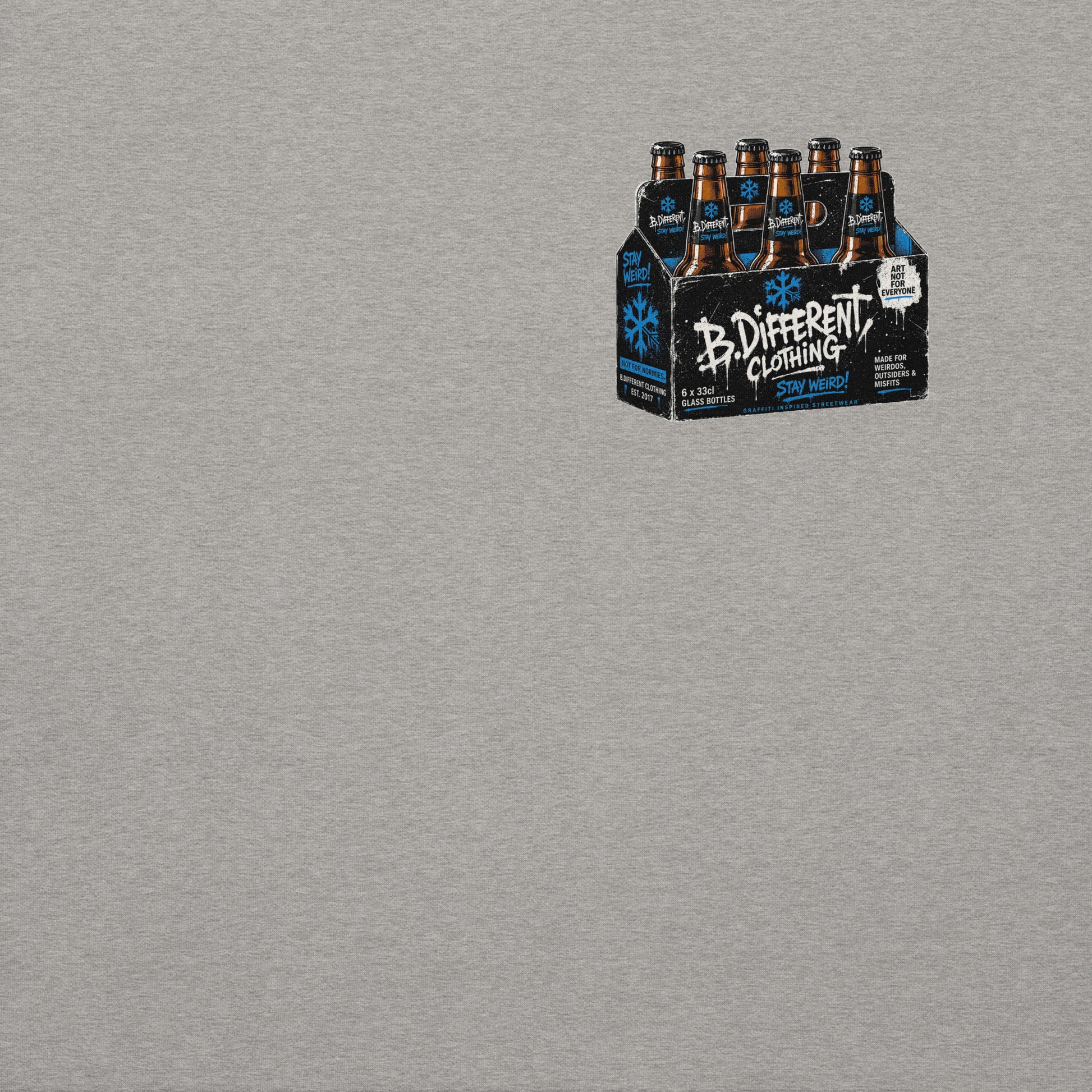 Gray-Six Pack Beer Graffiti Sweatshirt from B.Different Clothing, front graphic, graffiti-inspired streetwear