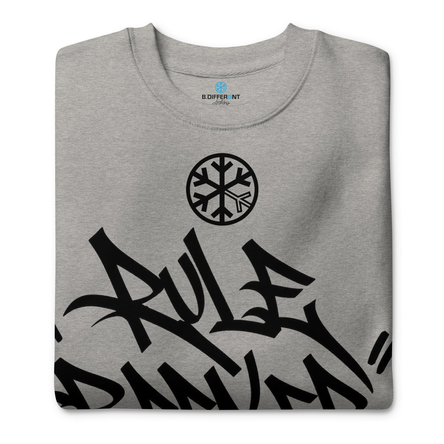 Carbon Grey-Rule Breaker Graffiti Tag Sweatshirt from B.Different Clothing, folded, graffiti-inspired streetwear