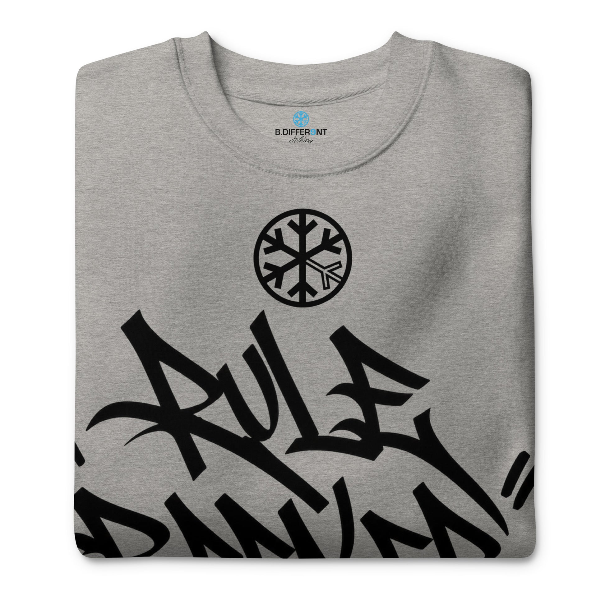 Carbon Grey-Rule Breaker Graffiti Tag Sweatshirt from B.Different Clothing, folded, graffiti-inspired streetwear