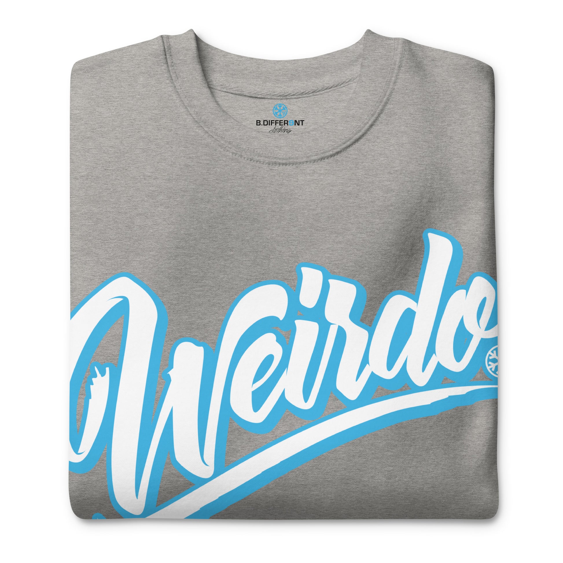 Carbon Grey-Weirdo Sweatshirt from B.Different Clothing, folded, graffiti-inspired streetwear