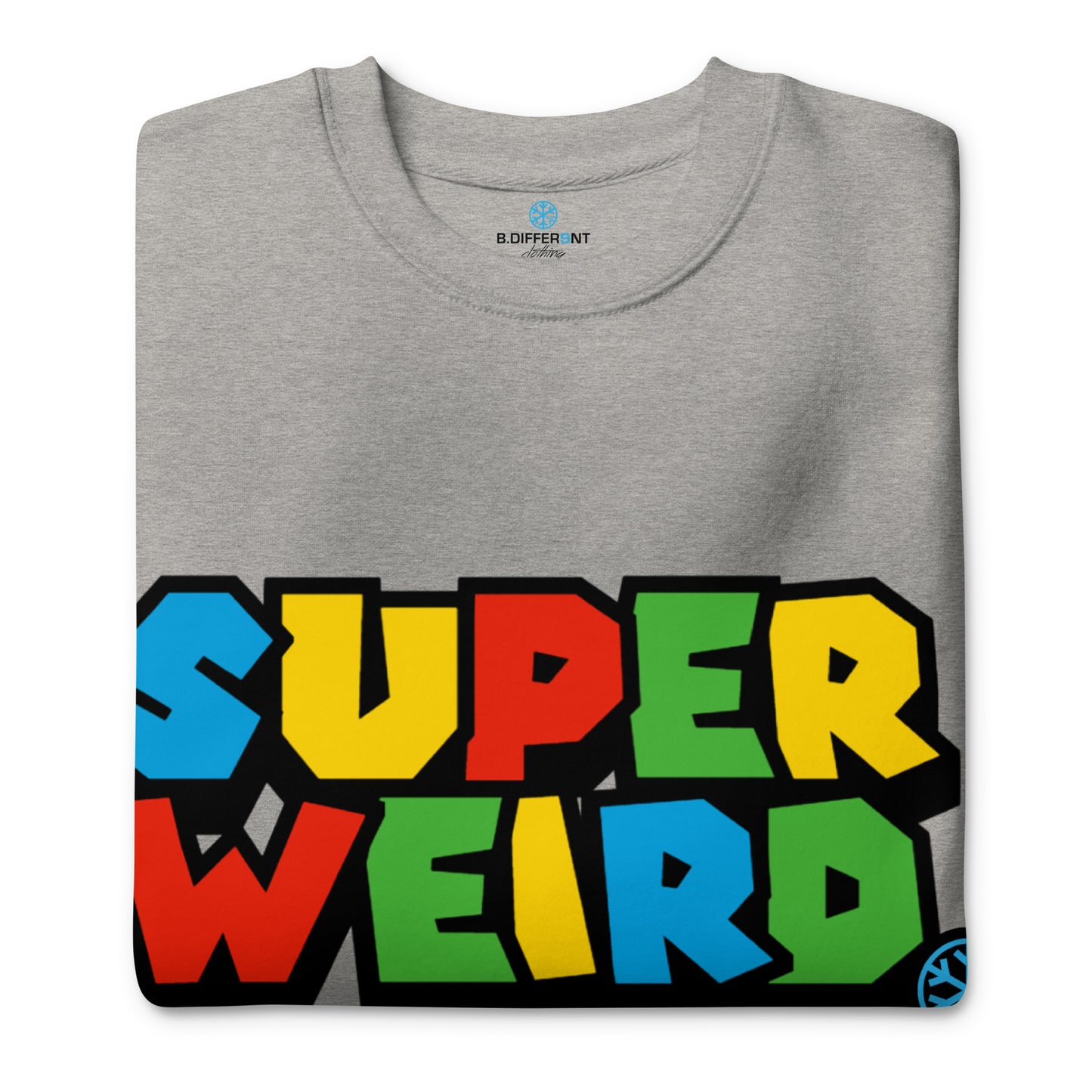 Carbon Grey-Super Weird Bros Sweatshirt from B.Different Clothing, folded, graffiti-inspired streetwear