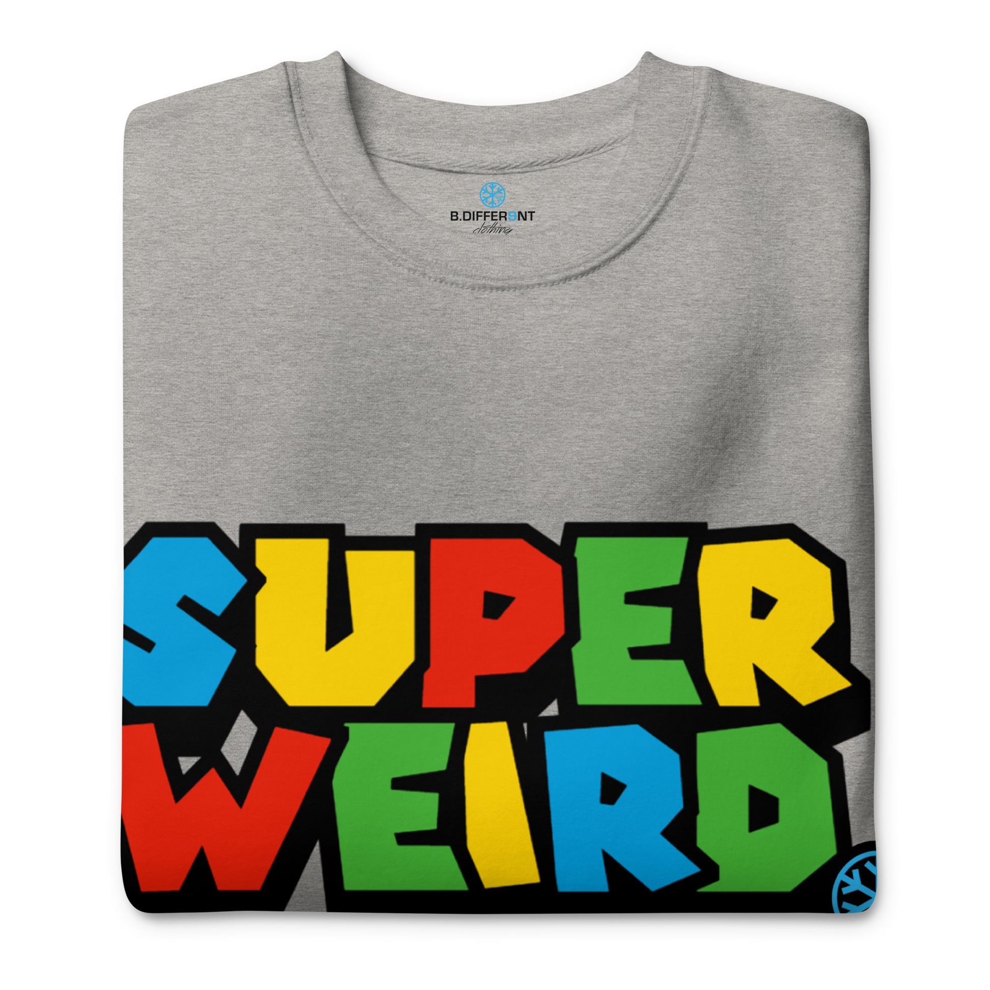 Carbon Grey-Super Weird Bros Sweatshirt from B.Different Clothing, folded, graffiti-inspired streetwear